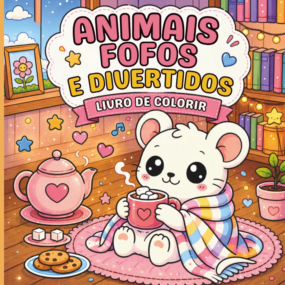 Animais Fofos e Divertidos - Livro de colorir: Desenhos kawaii, divertidos e relaxantes para crianças e adultos