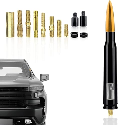 Ajxn 1 - Antena de bala para automóvil, camión, mástil de antena de automóvil, accesorios de camionetas, color dorado