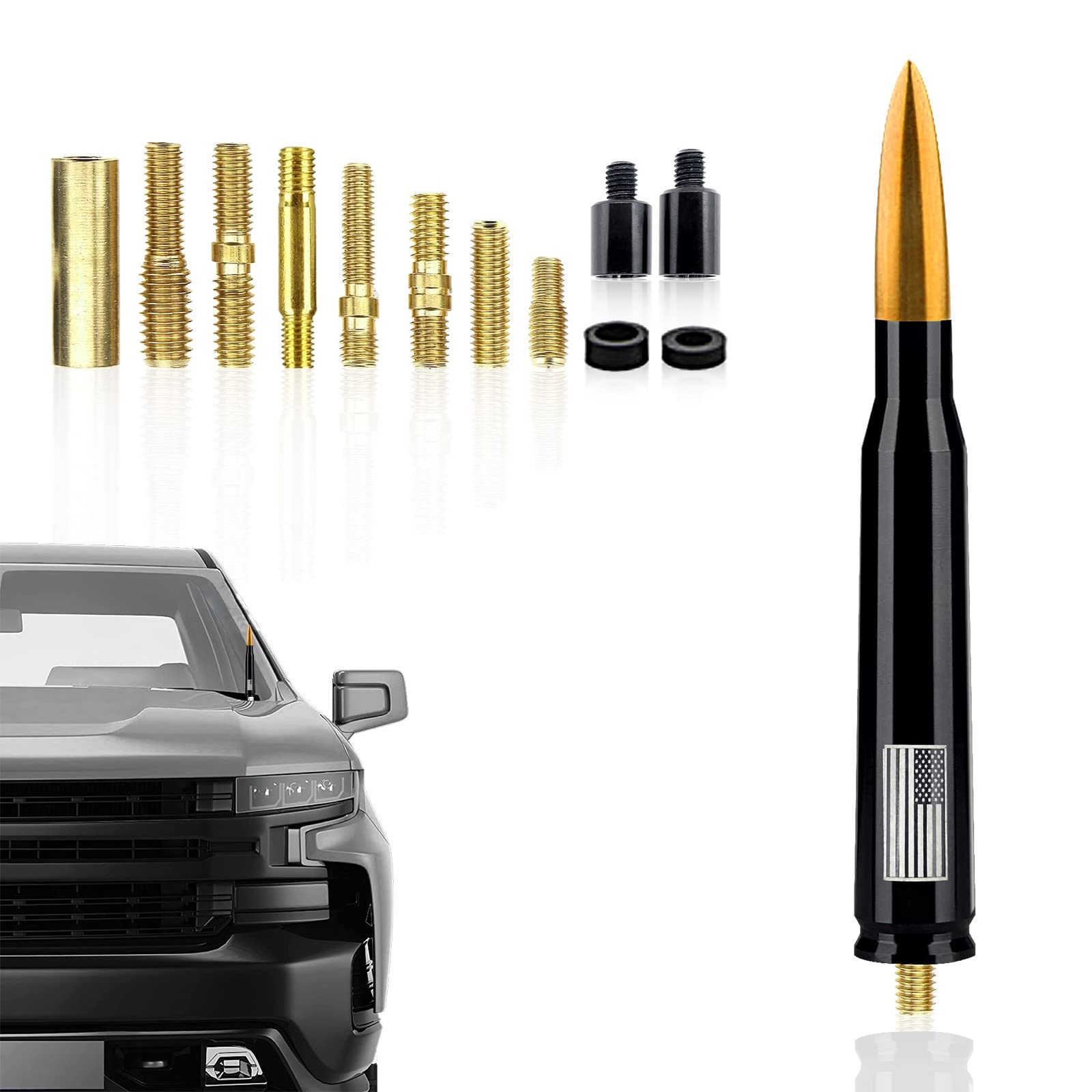 Antena de mástil de aluminio dorado para personalización de Chevy Silverado 7