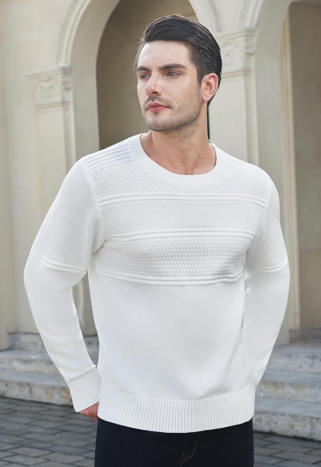 YTD Men's Crewneck Pullover Sweater Textured Knitted Sweaters Casual Loose Fit Sweaters with Ribbing Edge - Image 2