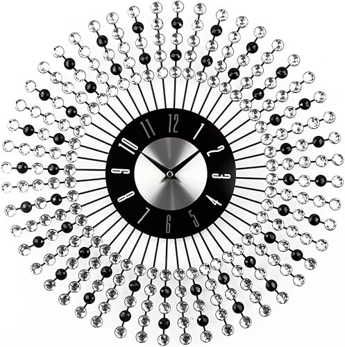 Timelike Reloj de pared de cristal 3D  Reloj de pared de metal decorativo para celebración, brillante y brillante con diamantes de imitación,