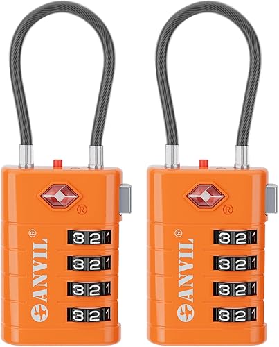 ANVIL Cerraduras de equipaje de 4 dígitos, cerraduras TSA para equipaje, núcleo avanzado TSA008, indicador de alerta para su cerradura de viaje,