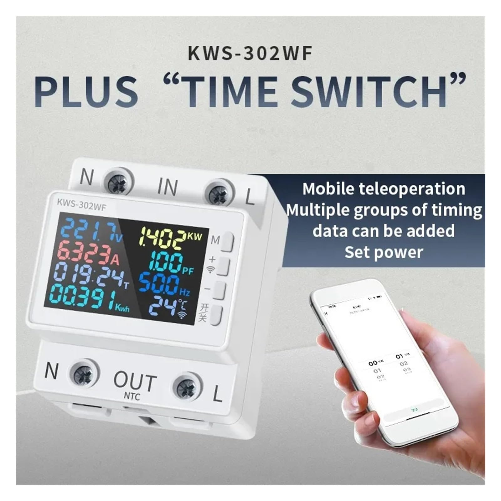 Tuya WiFi 8in1 Misuratore Di Potenza 2P AC Contatore Di Energia APP Controllo 170-270V/63A Misuratore Di Tensione E Corrente Misuratore Di Elettricità Vita Intelligente(KWS-302WF)