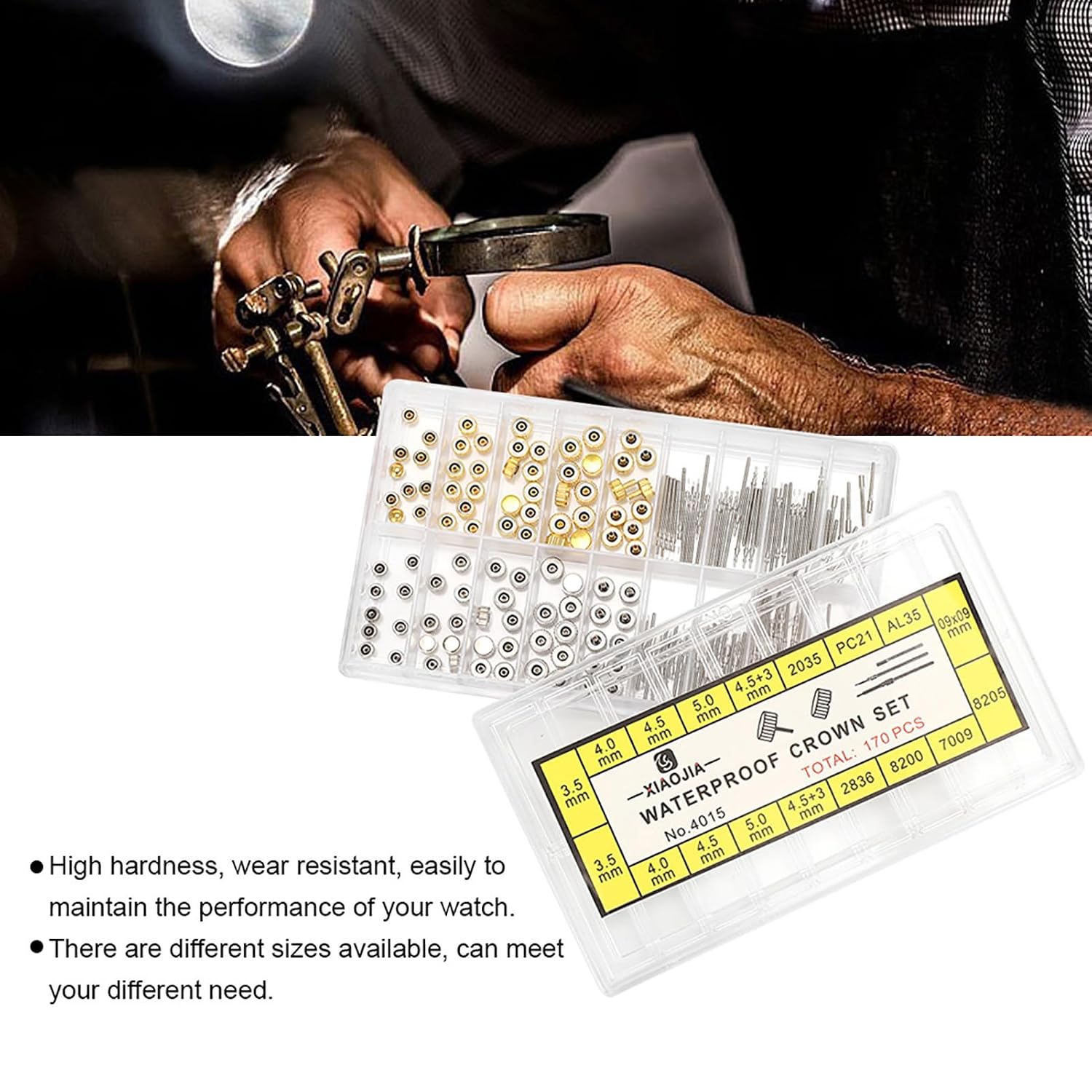 DAUERHAFT 1 Box Watch Stem Extender, High Hardness Watch Repairing Replacement Tool Kit, Watch Crowns, Watch Crowns Parts, for Watch Repairing Replacement