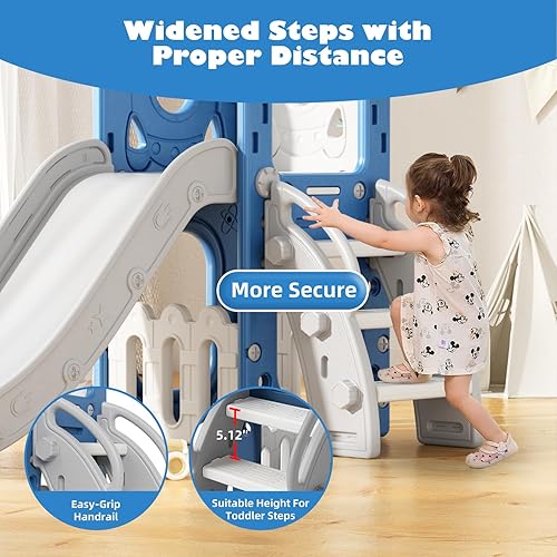 Miniatura 4 de Glaf Tobogán para niños pequeños 6 en 1 para exteriores para niños pequeños de 1 a 3 años, tobogán para bebés con aro de baloncesto y espacio de