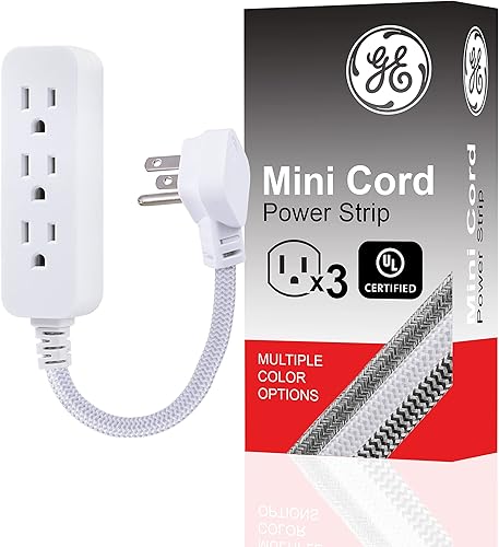 Miniatura 5 de GE 45190 Protector de sobretensiones de 6 tomas y tira de alimentación Pro Mini de 3 tomas, cable de extensión trenzado de diseño de 6 pulgadas,