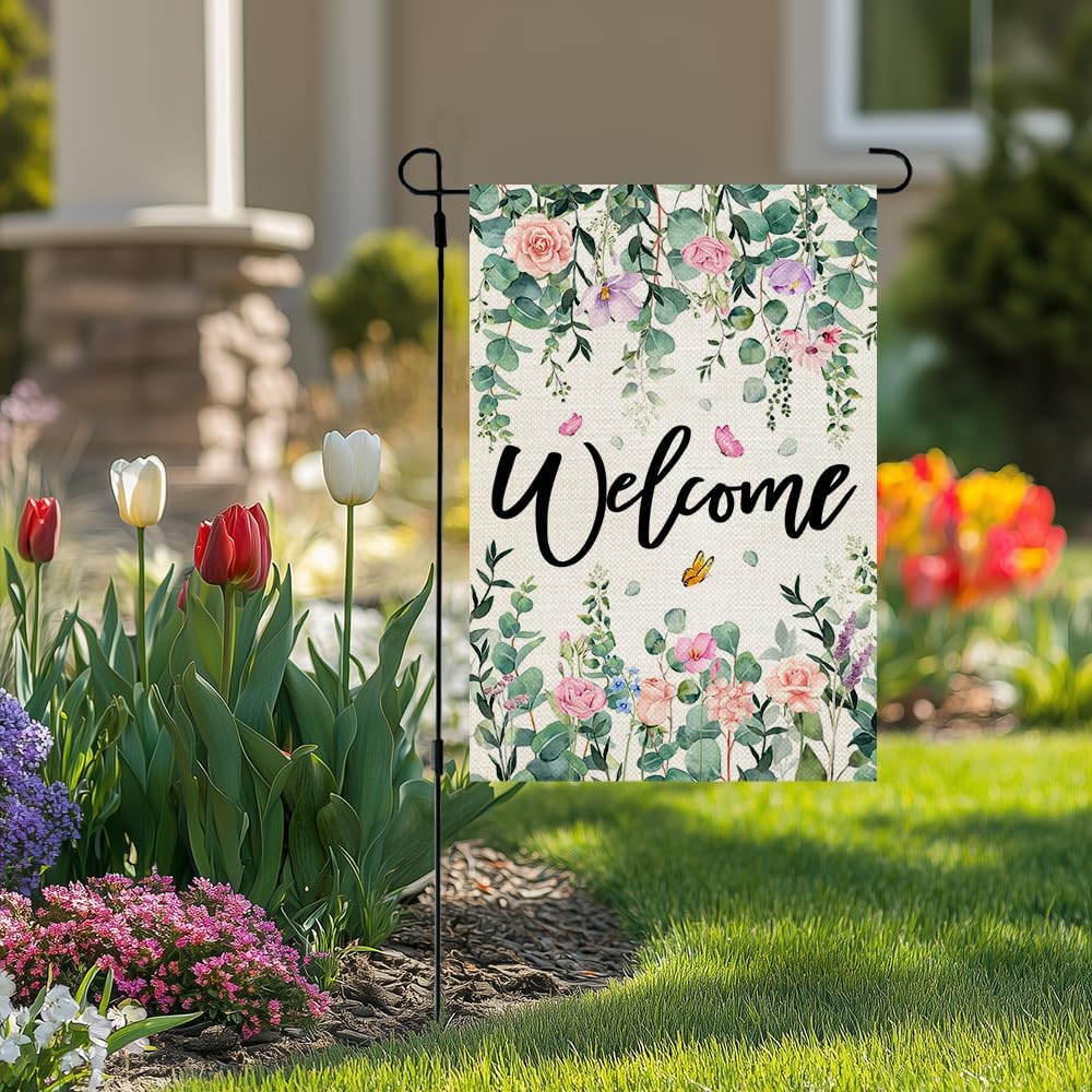CROWNED BEAUTY Spring Garden Flag Floral Double Sided 12x18 Inches Small Burlap Holiday Seasonal Welcome Yard Decoration for Outside Porch CF1768-12 - Image 4