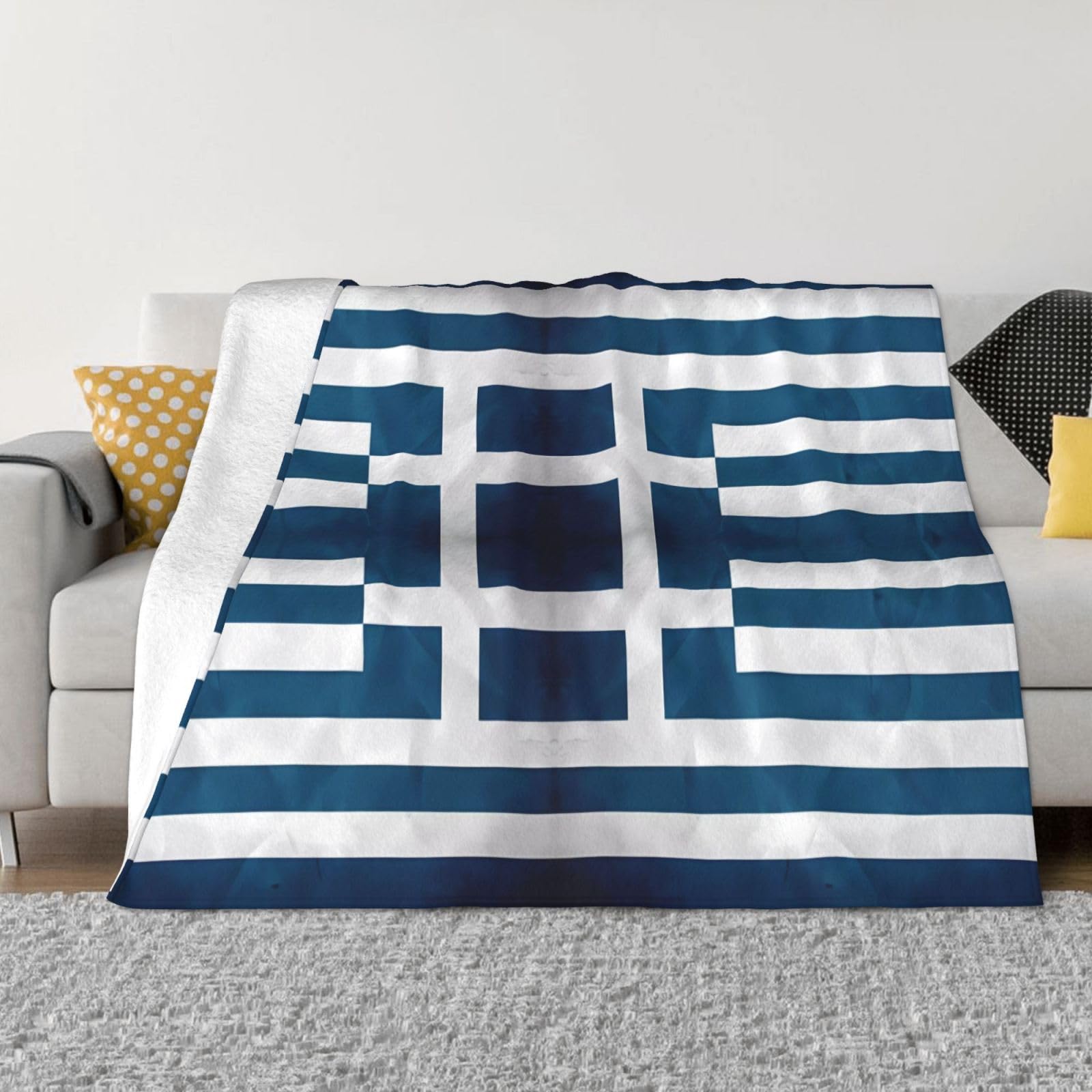 Manta de viaje portátil de 80 x 60 pulgadas, suave, resistente a las arrugas, plegable, exquisito estampado de bandera griega