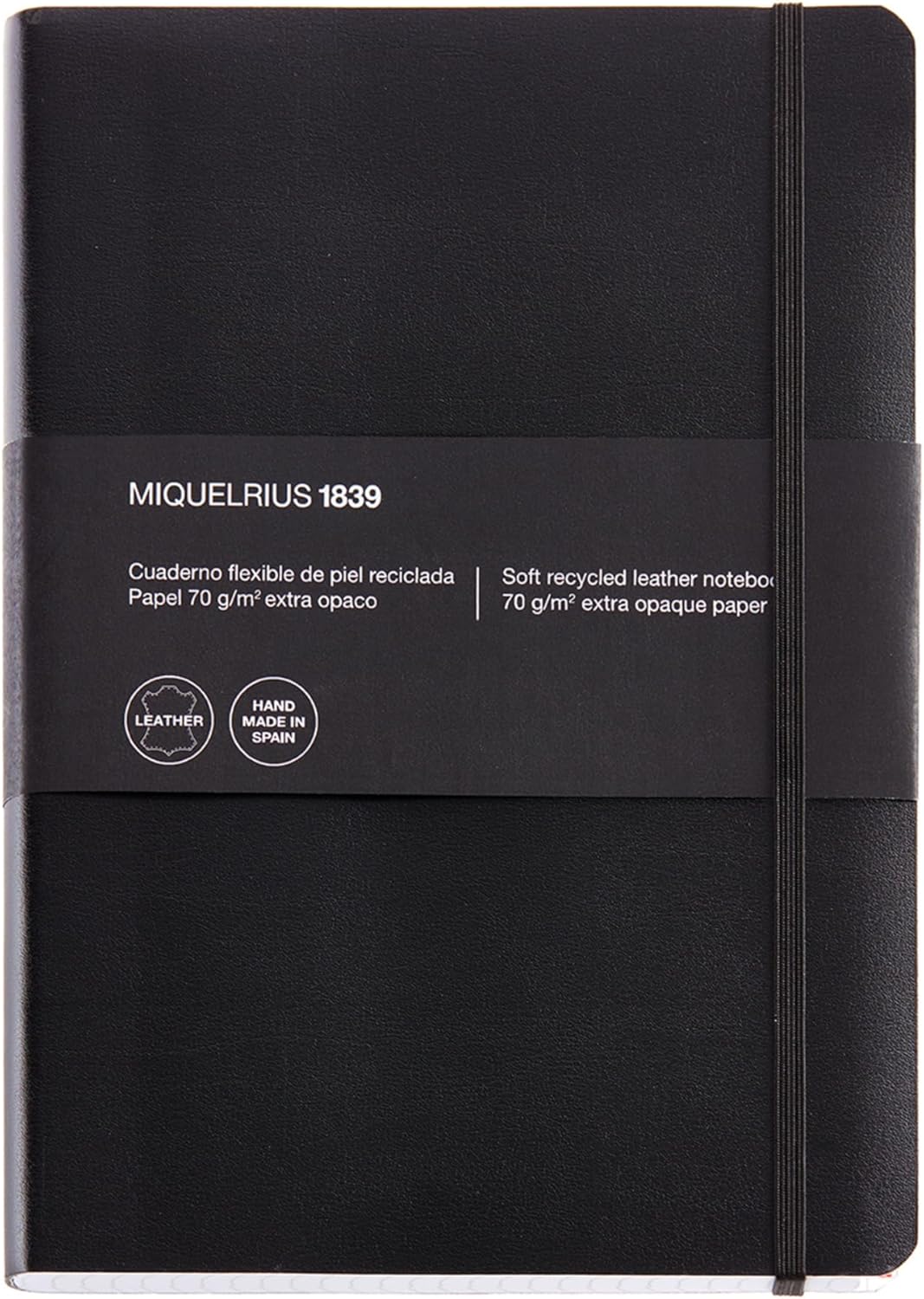 Miquelrius Flexible Leather Handmade Journal, Large, Black, Grid 5mm Paper Pages, Soft Bound Journal,A5 5.75" x 8.25", 300 sheets / 600 pages, Squared, Graph, Grid Pattern Premium Paper