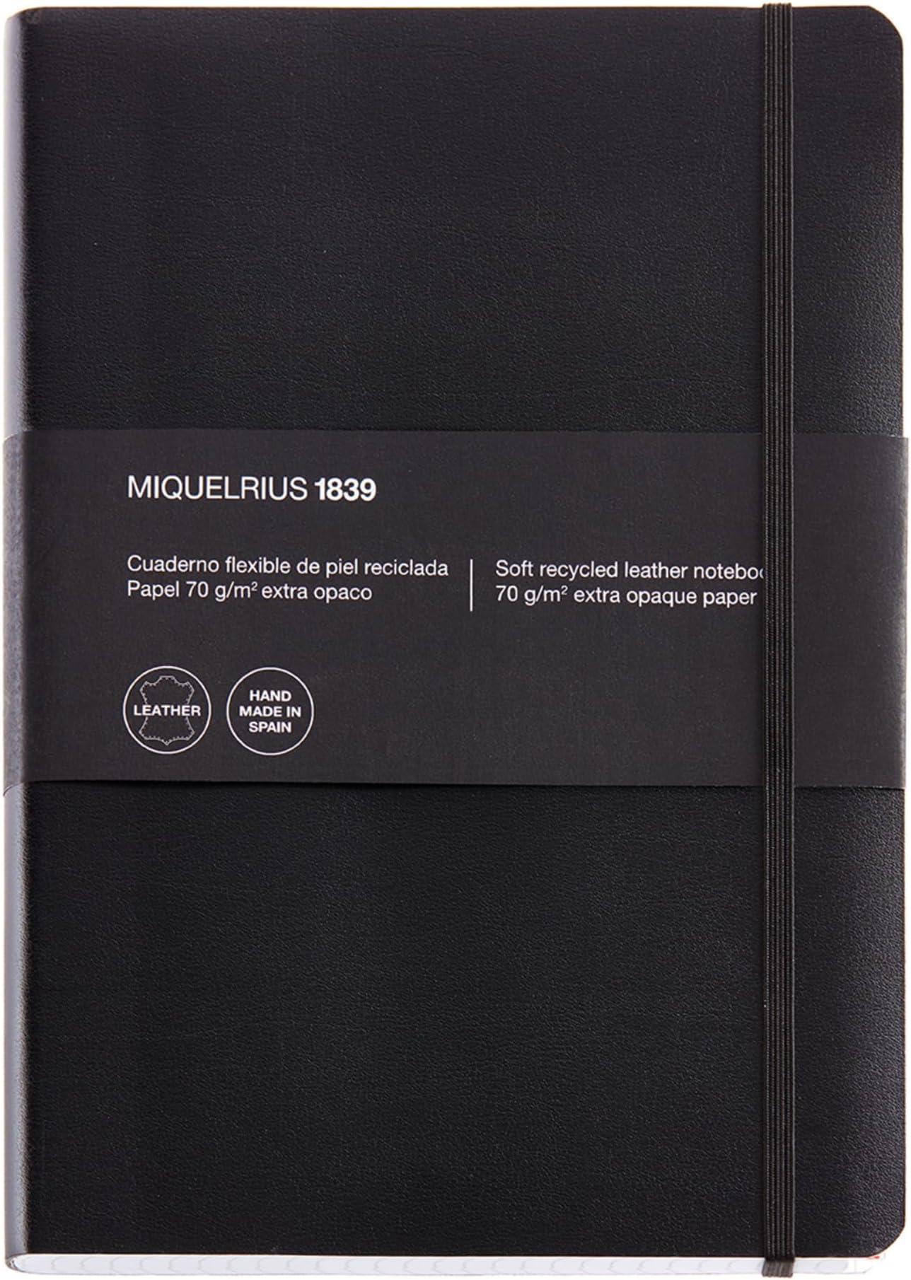 Miquelrius Flexible Black Leather Cover Notebook, 6 x 8.2, Graph, 300 Sheets