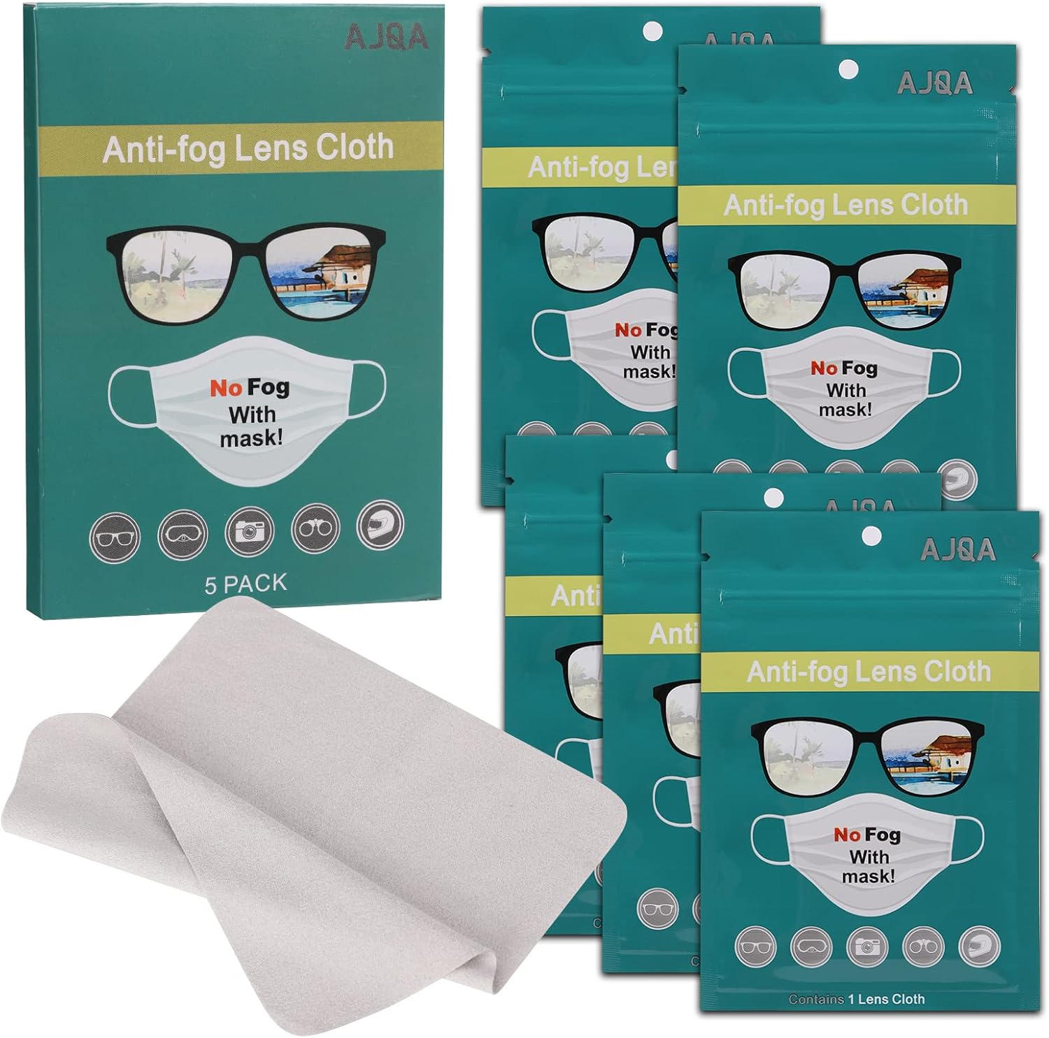 AJQA Anti Fog Lens Cloth for Ski Masks Eyeglasses Camera