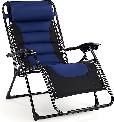 Miniatura 11 de Backyard Expressions Deluxe XL - Silla reclinable acolchada – Tumbona ergonómica antigravedad con diseño plegable, bandeja lateral y reposacabezas