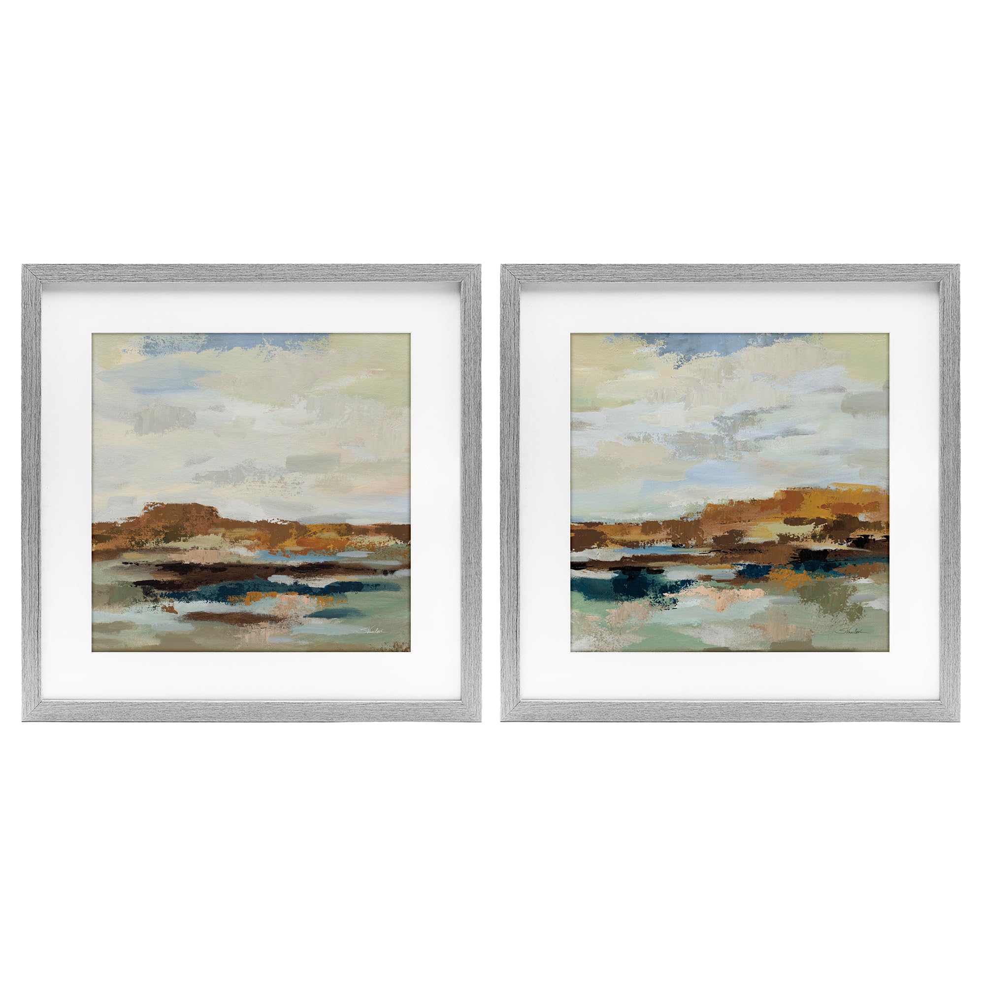 Southwestern Abstract Desert, 16 x 16 Inch Framed Print Under Glass Set