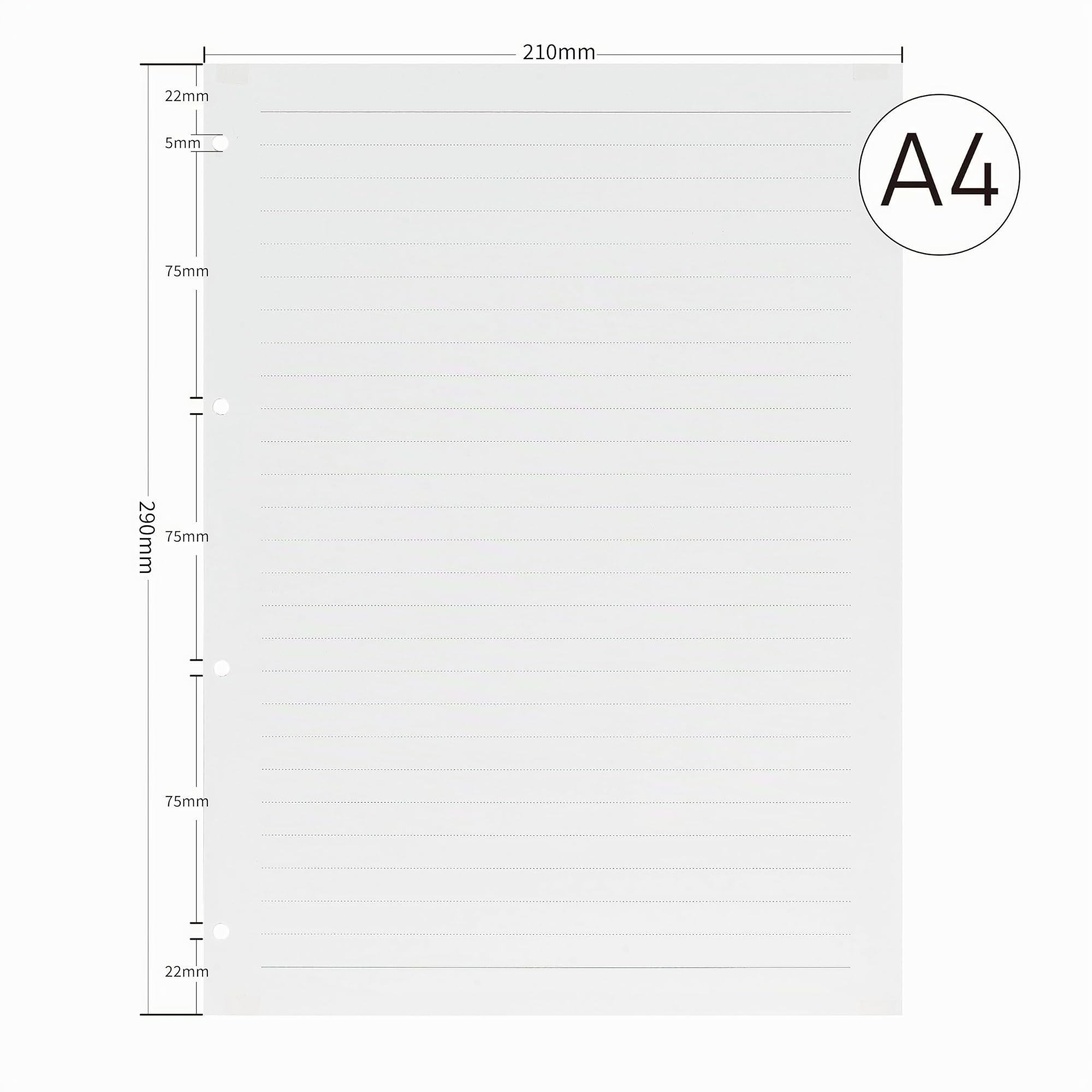 135 Feuilles Recharge de Papier Ligné, 29 x 21 cm, Format A4, 100 g/m² Papiers avec 4 Trous Parfait pour L'école, Bureau et Les Études