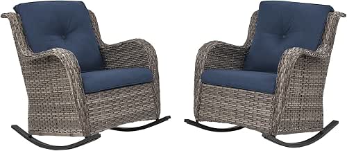 Patio Rocking Chairs Set of 2, Wicker Outdoor Rocking Chairs