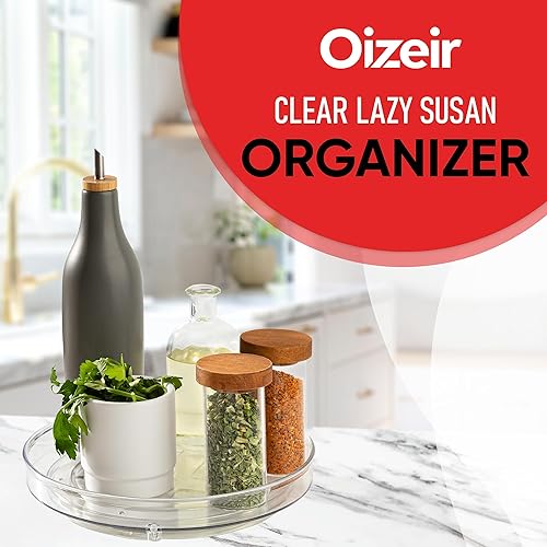 Miniatura 2 de Organizador Giratorio Transparente Oizeir Lazy Susan (Paquete de 2) Plataforma Giratoria de 9 Pulgadas para Cocina, Despensa, Refrigerador, Baño y