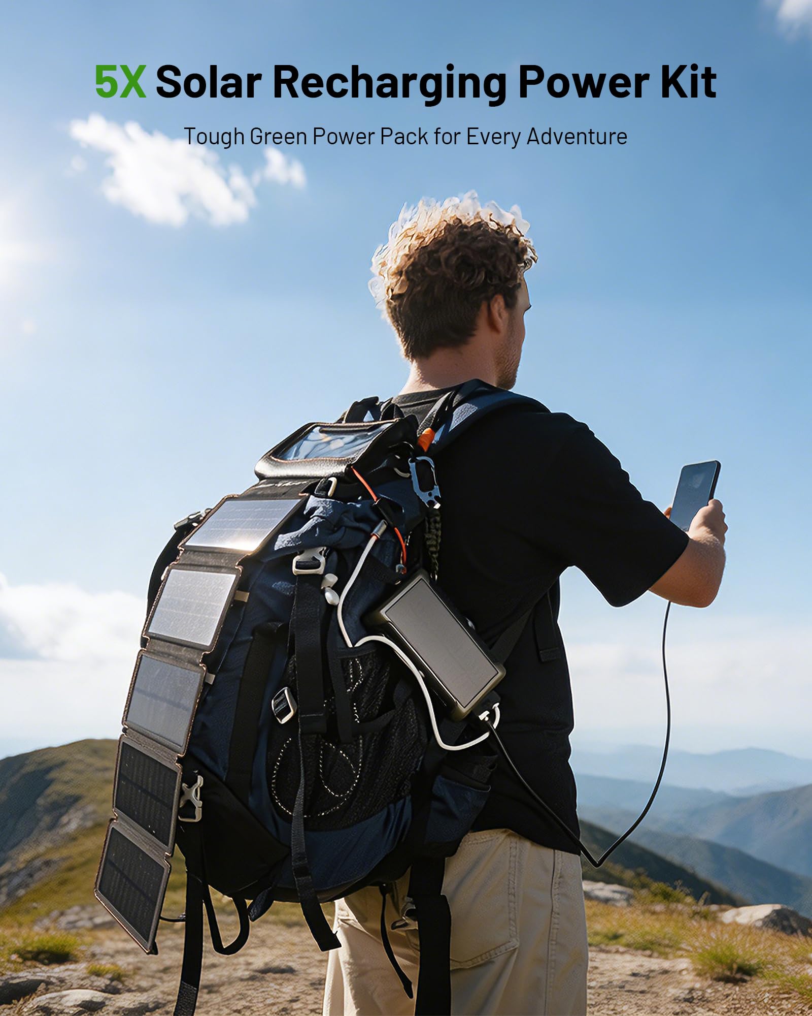 Chargeur solaire : chargeur portable sans fil 20 000 mAh avec sac de rangement pliable 5 panneaux de 10 W, manivelle d'urgence et batterie externe 20 W PD à charge rapide pour le camping et