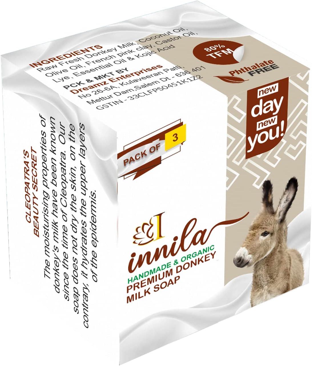 Handmade Donkey Milk Bath Soap | Organic Skin Brightening Soap With Olive Oil, Castor Oil, Kojic Acid, Rose Fragrance & French Pink Clay | Soaps Combo Offers - 100GM - Pack Of 3