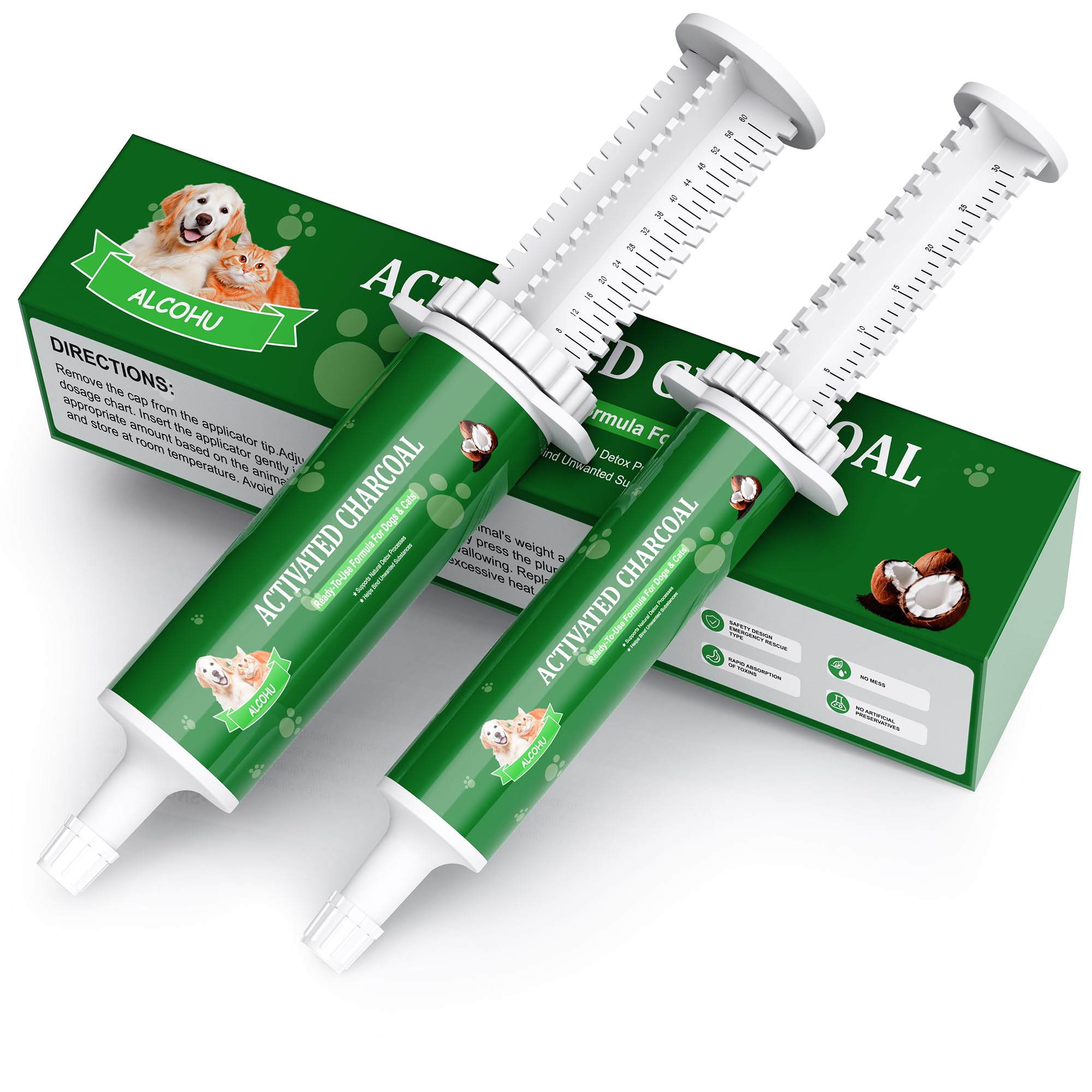 Carbón activado para perros y gatos, kit de emergencia de veneno para mascotas, absorbente de toxinas con carbón de alta actividad y caolín, soporta digestivo de chocolate, uvas, cebollas, uso