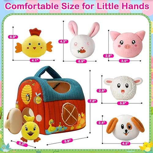 Miniatura 2 de Juguetes para bebés de 6 a 12 meses, granero de peluche con animales de granja de peluche, sonajero y espejo, juguetes Montessori, juguetes