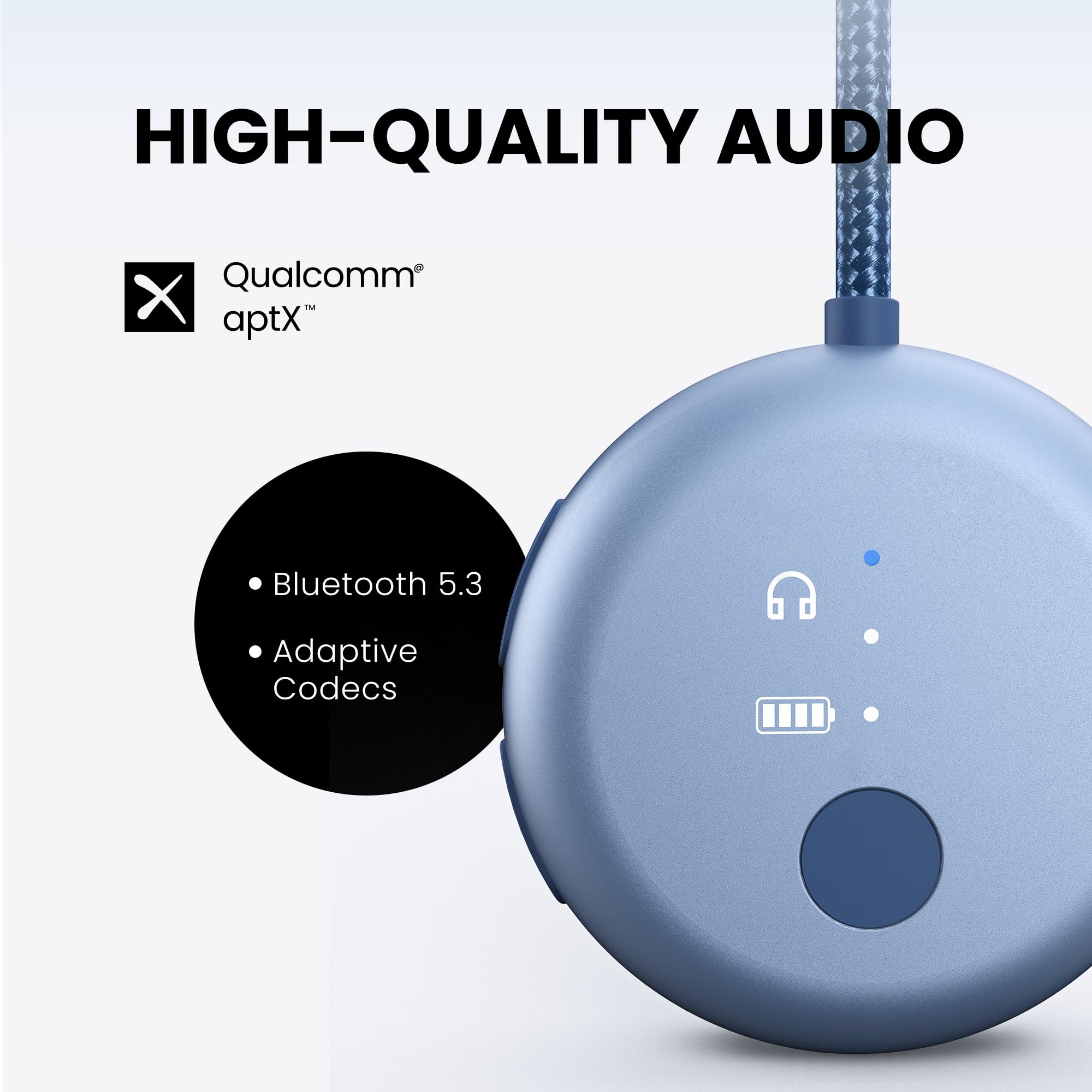 Avantree SoundJet R1 – 25-godzinna bezprzewodowa Bluetooth-adapter do wszystkich AirPods (Pro/Max) z Qualcomm & aptX Adaptive, bezprzewodowy transmiter audio do lotów, działa ze słuchawkami Bluetooth