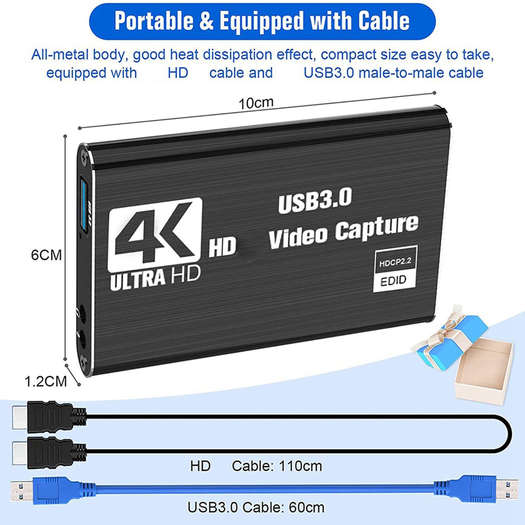 3X Carte de Capture Vidéo, Carte de Capture de Commutateur pour Commutateur, 4K 1080P 60FPS pour L'Enregistrement Vidéo en Streaming pour/DSLR/Appareil Photo