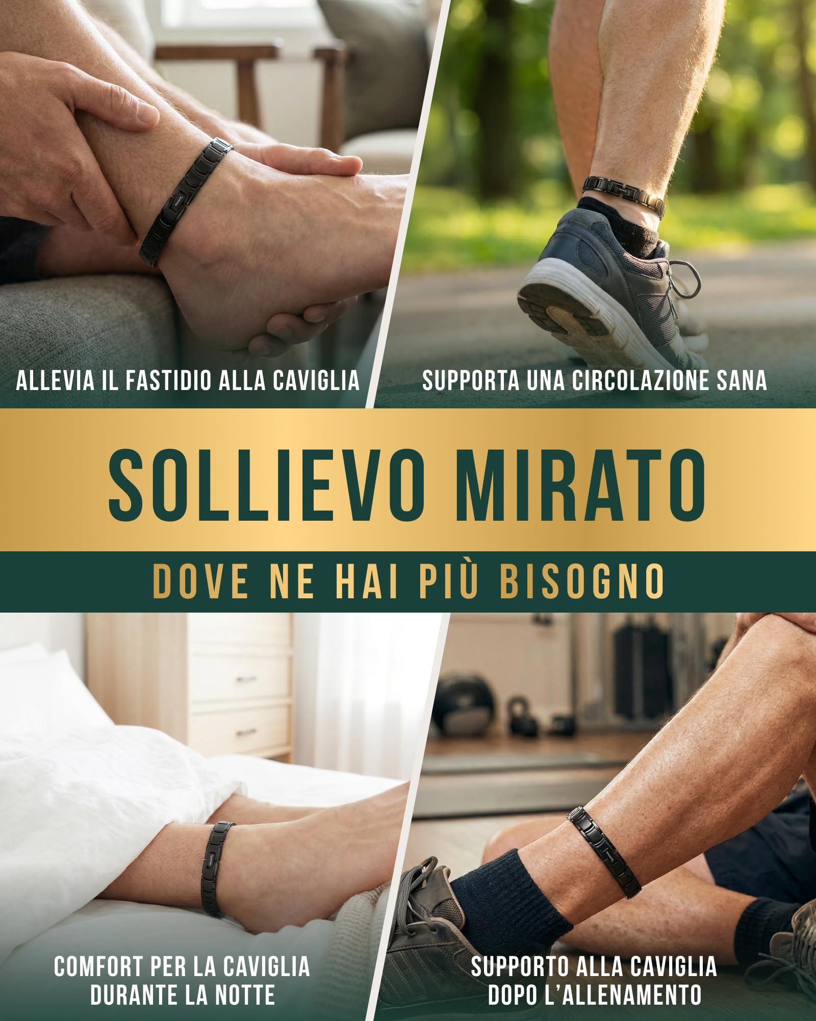 MagnetRX® Cavigliera Magnetica Terapeutica ad Alta Potenza in Titanio per Uomo – Regolabile con 50 Magneti Terapeutici (Nero)