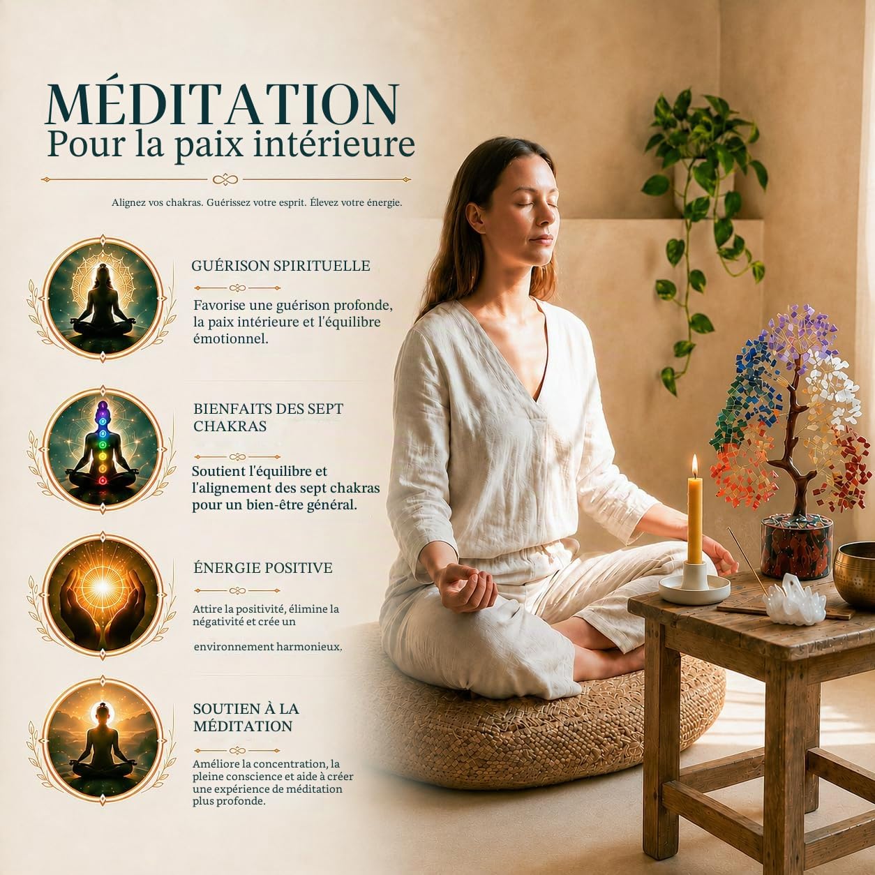 Crocon L'original Bonsaï d'arbre de guérison en Pierres précieuses Naturelles Sept Chakras pour Cristal Reiki, équilibre de guérison, Bonne Chance, décoration de méditation spirituelle, Cadeau