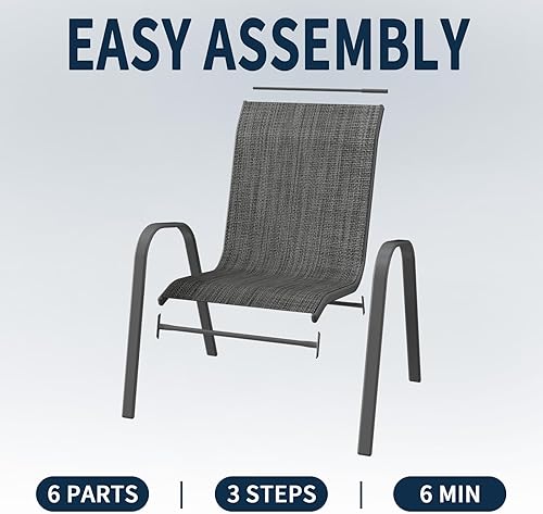 Miniatura 5 de Amopatio Juego de 2 sillas de patio, muebles de jardín transpirables para terraza de patio, sillas de comedor apilables para todo tipo de clima,