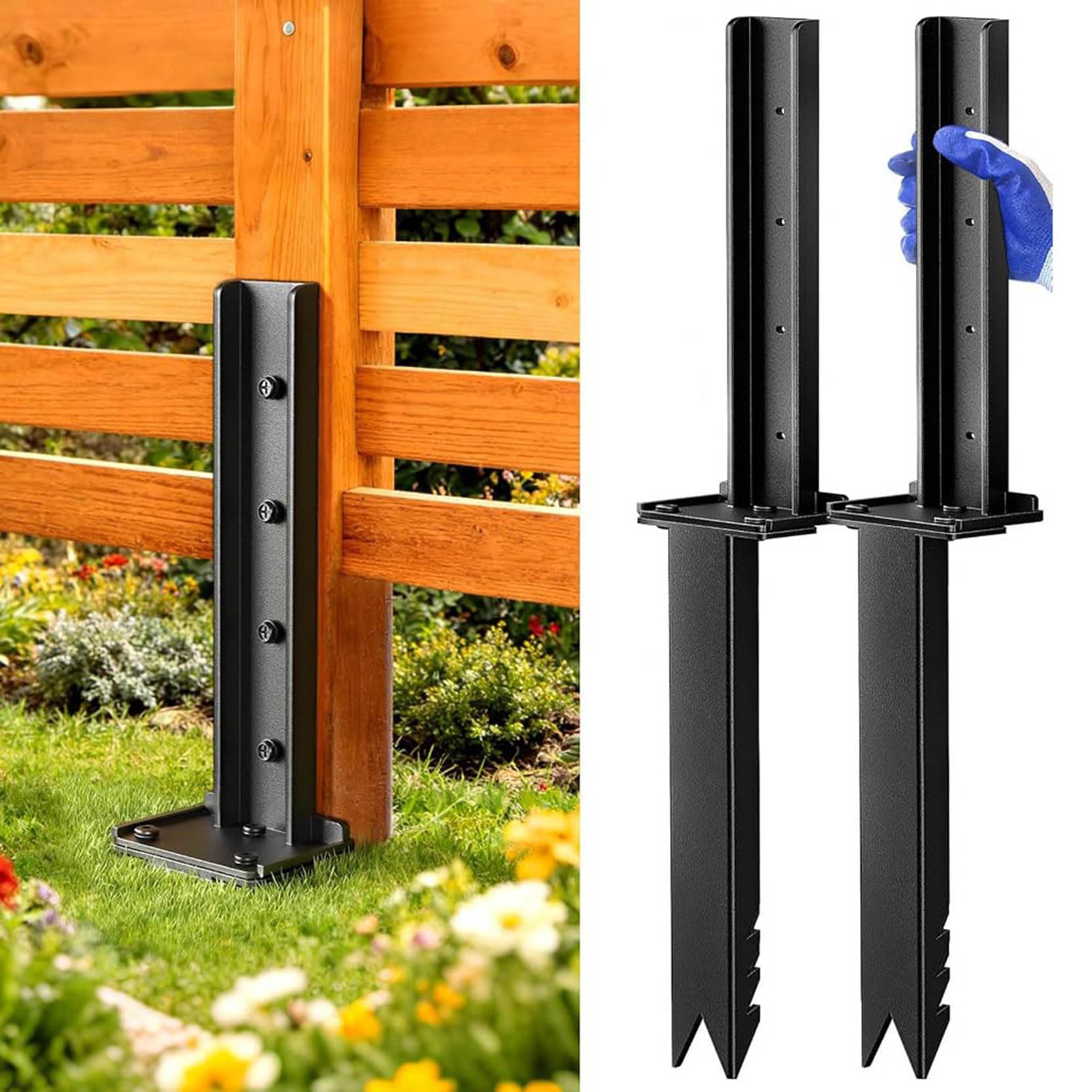 Robuste Zaunpfosten-Erdanker – Reparieren Sie Schiefe Gebrochene 4x4- und 6x6-Holzpfosten,Reparaturpfähle Ohne Graben Zaunpfosten-Reparaturset,Einfache Installation(Size:2pcs)
