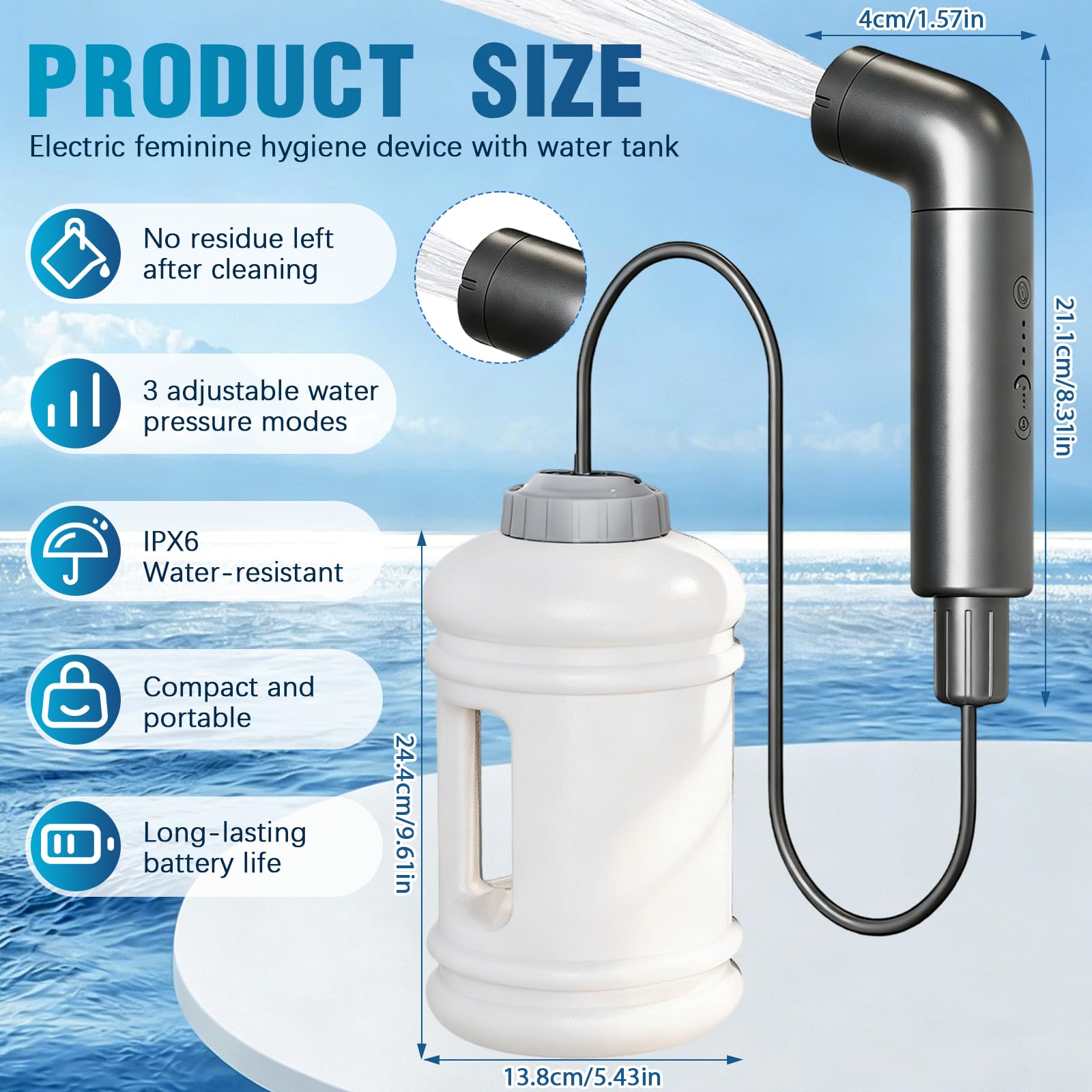 Bidet Portable Electrique, Douchette Intime avec Reservoir Eau 2,5L, Bidet de Voyage Rechargeable USB 3 Modes de Pression pour Postpartum Grossesse Hémorroïdes Camping Voyage Accessoires
