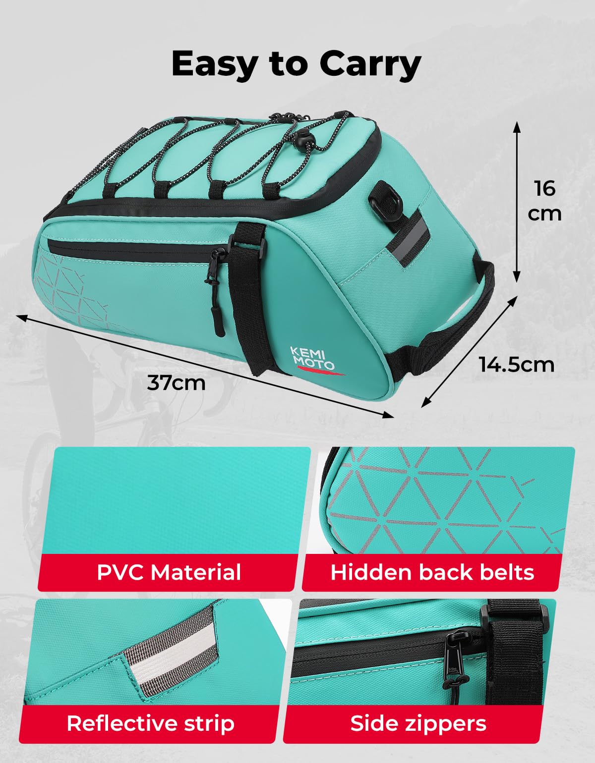 KEMIMOTO Borsa Portapacchi Bici Impermeabile 100% | 22 Litri Espandibile, Scomparti Multipli | Con Tracolla E Maniglia, Strisce Riflettenti