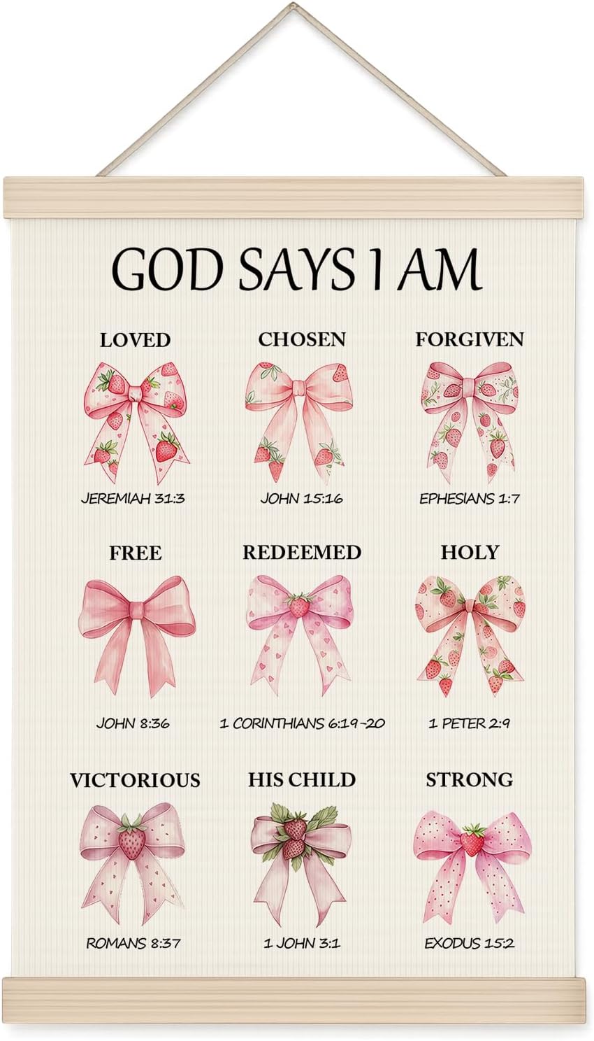 Pink Bow Christian Wall Hanging, Sweet Faith Verse Door Decor, Inspirational Christian Wall Sign Decor, Thoughtful Birthday, Baptism, Scripture Gift, Bible Verse Home Art for Girls Room or Nursery