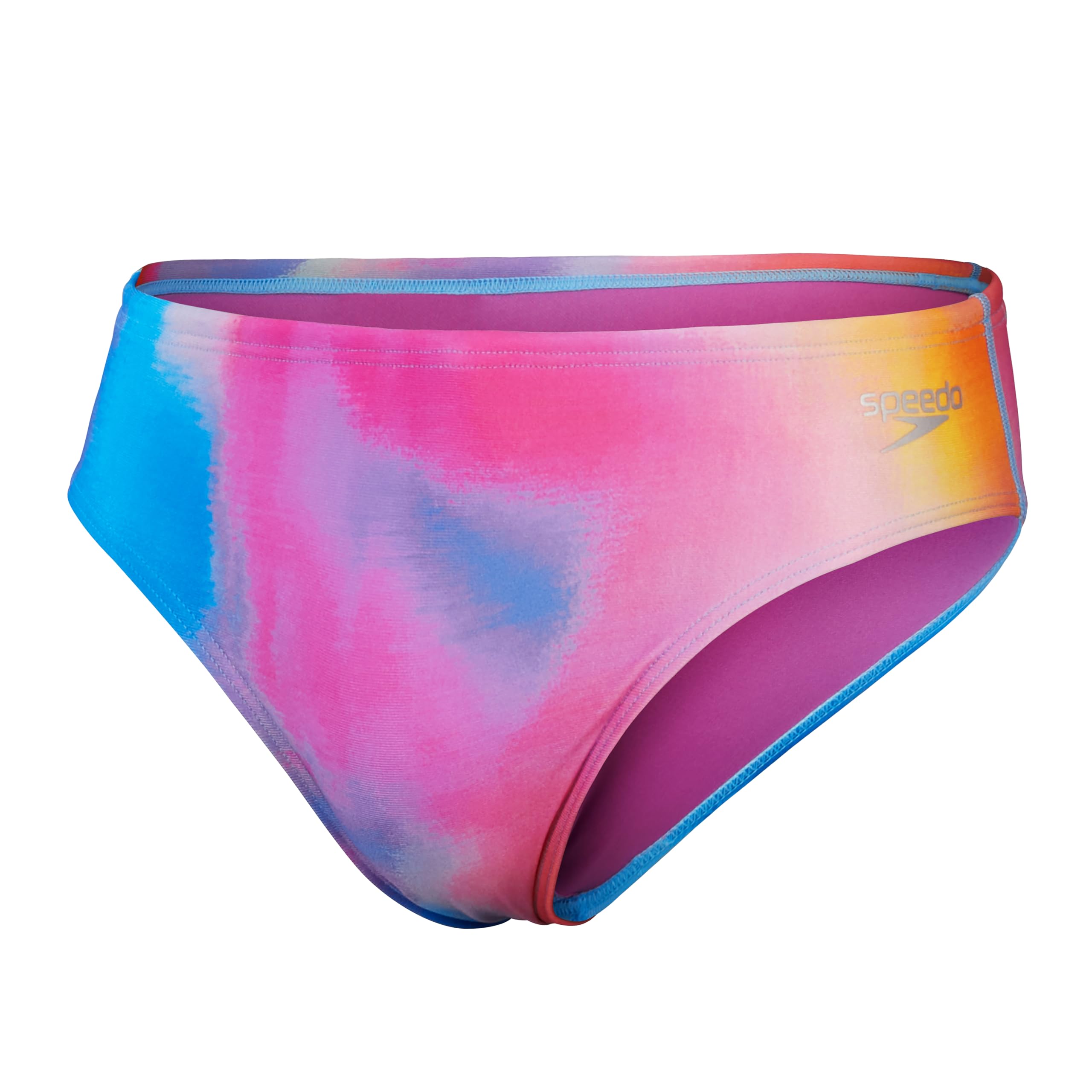 Speedo Men's 8cm Allover Digital Brief Swim Trunks Swimmers Blue Pink Size UK 36