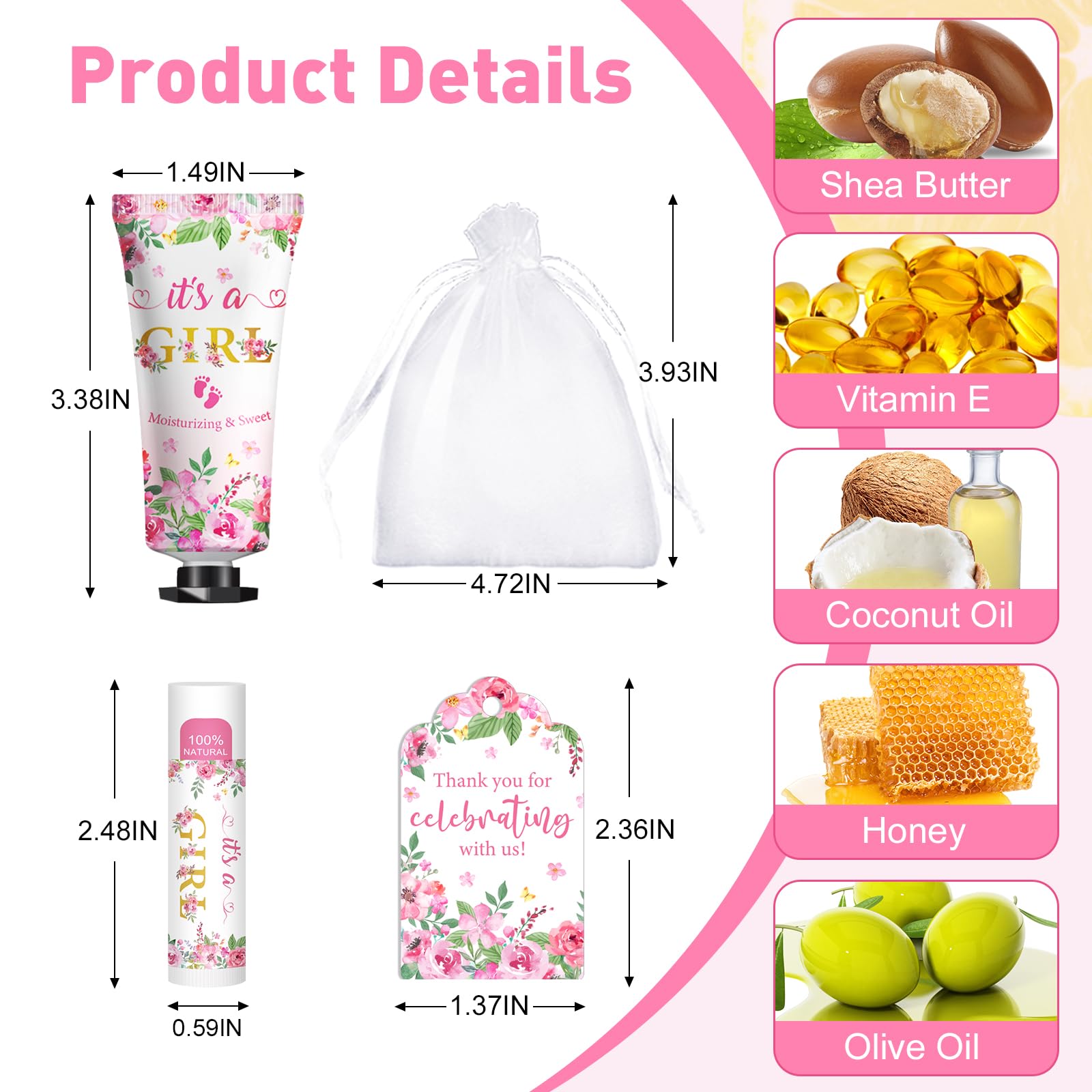 KONEUK 50 Stück Handcreme & Lippenbalsam, Großpackung, Geschenkset, Babyparty & Junggesellinnenabschied, Geschenke mit Dankeskarte & Organzabeuteln, Geschenk-Set