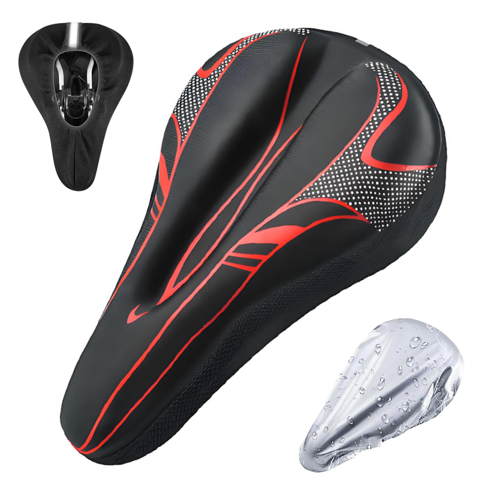 AUVSTAR Upgrade New Gel Fahrradsitzbezug,hohl und atmungsaktiv, Premium Fahrradsattelkissen,Geeignet für Mountainbike-Sitz, Verdickender Sattelbezug,Sattelschutz für Herren und Damen Fahrrad (Rot 02)
