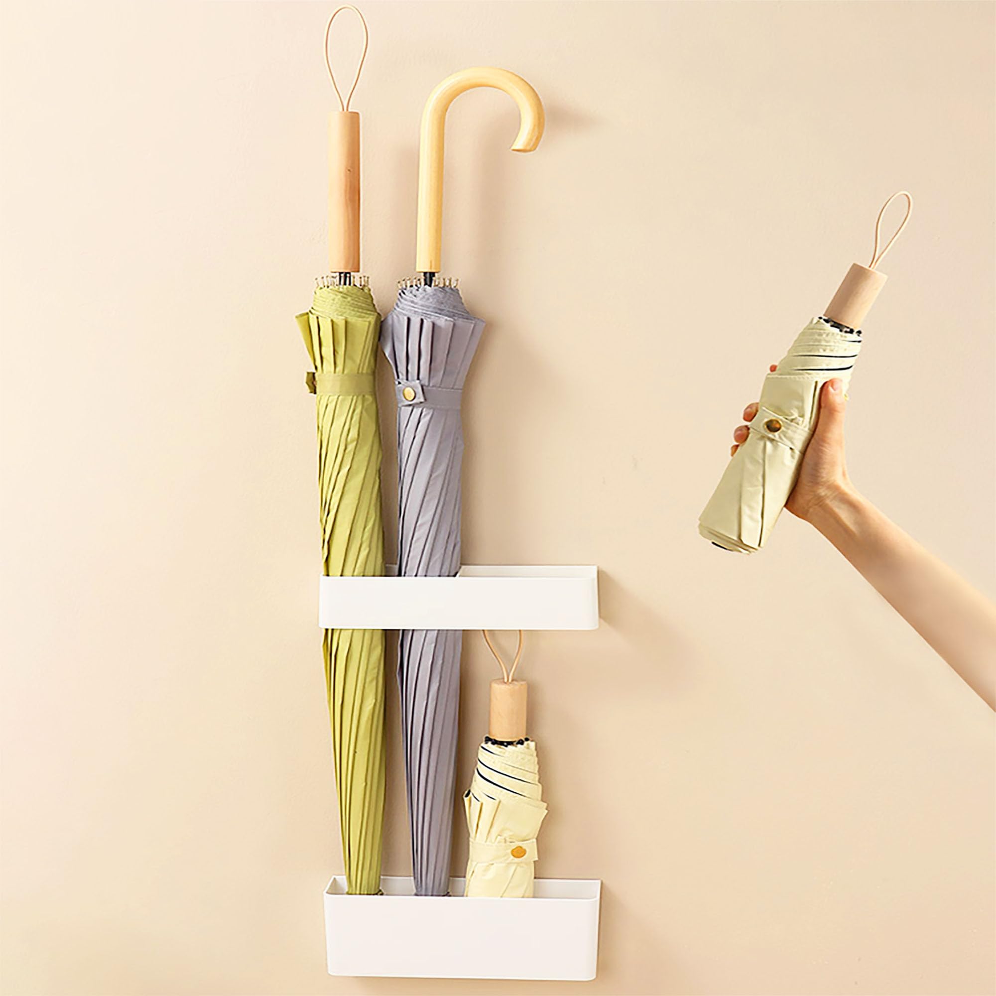 Porte-Parapluies SHALWINN Blanc - 4 Places + Bac Égouttoir - 28x22x9cm - ABS Résistant