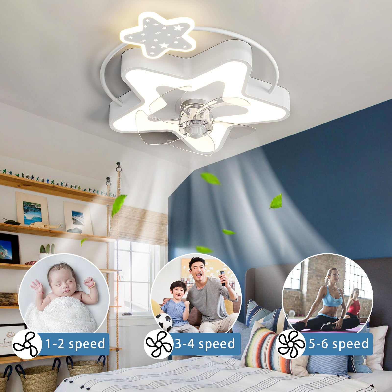 LED Ventilatore Da Soffitto Con Luce Bambini E Telecomando Silenzioso Plafoniera Con Ventilatore Dimmerabile Smart 6 Velocità Lampadario Ventilatore Da Soffitto Moderne Camera Da Letto