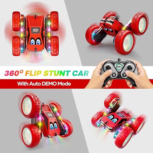 Miniatura 7 de Coche de control remoto, giro de 360 con tiras de luces LED, batería modular de carga USB-C, 2.4 GHZ de doble cara todo terreno RC Crawler juguetes