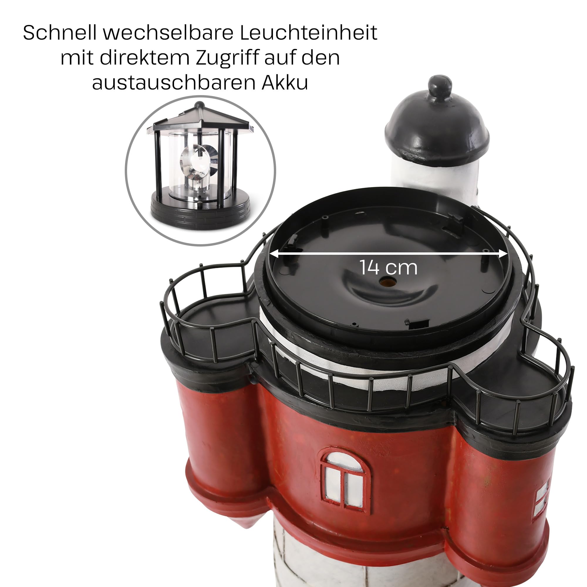 Raburg Solar Leuchtturm Roter Sand XL 108 cm LED kaltweiß rotierendes Licht Dämmerungssensor wetterfest Akku