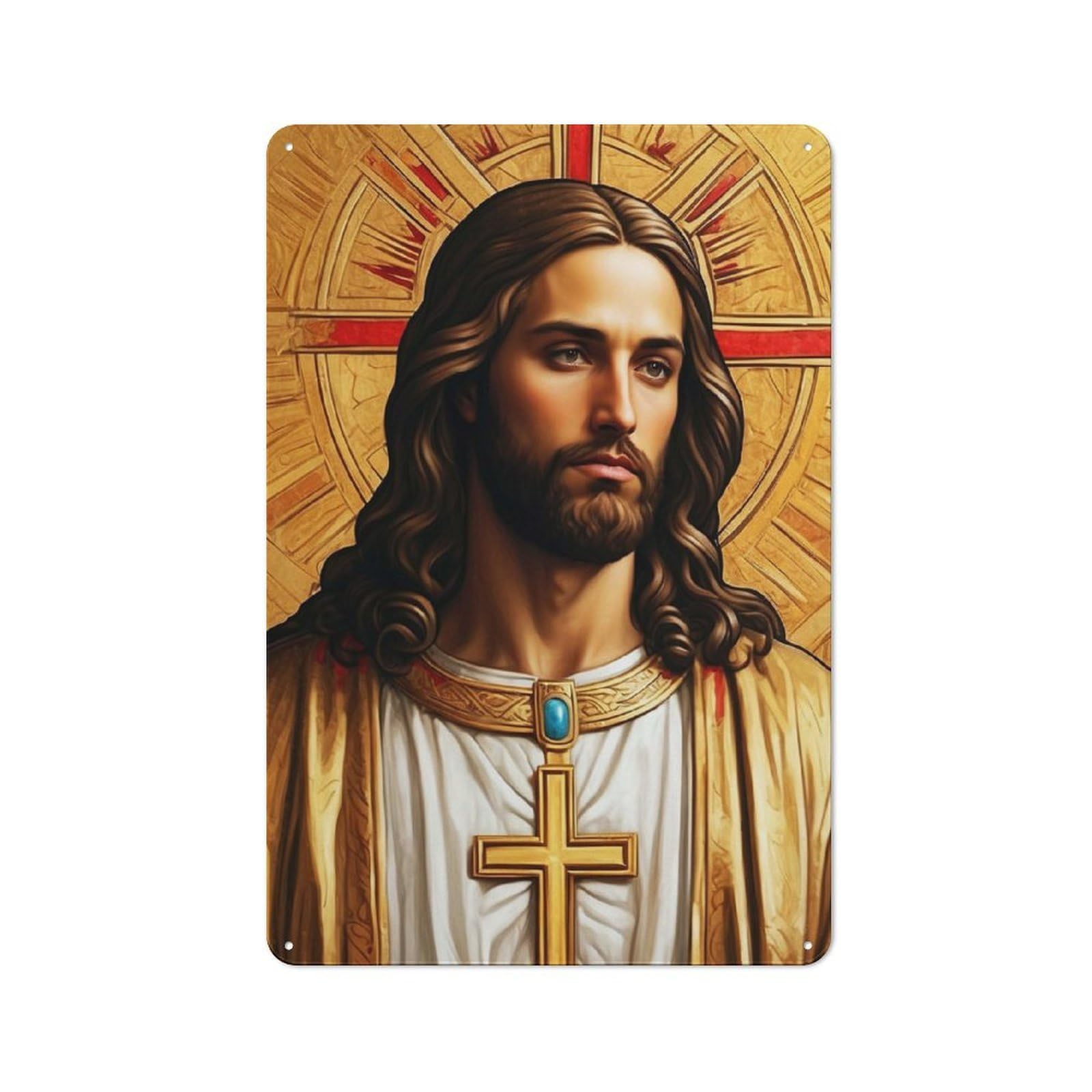 Junmoney Portrait Of Jesus 2 Decorative Tin Sign With Design 30X20cm, Nostalgic Old Style Wall Plaque For Living Room, Hallway, Kitchen Or Cafe