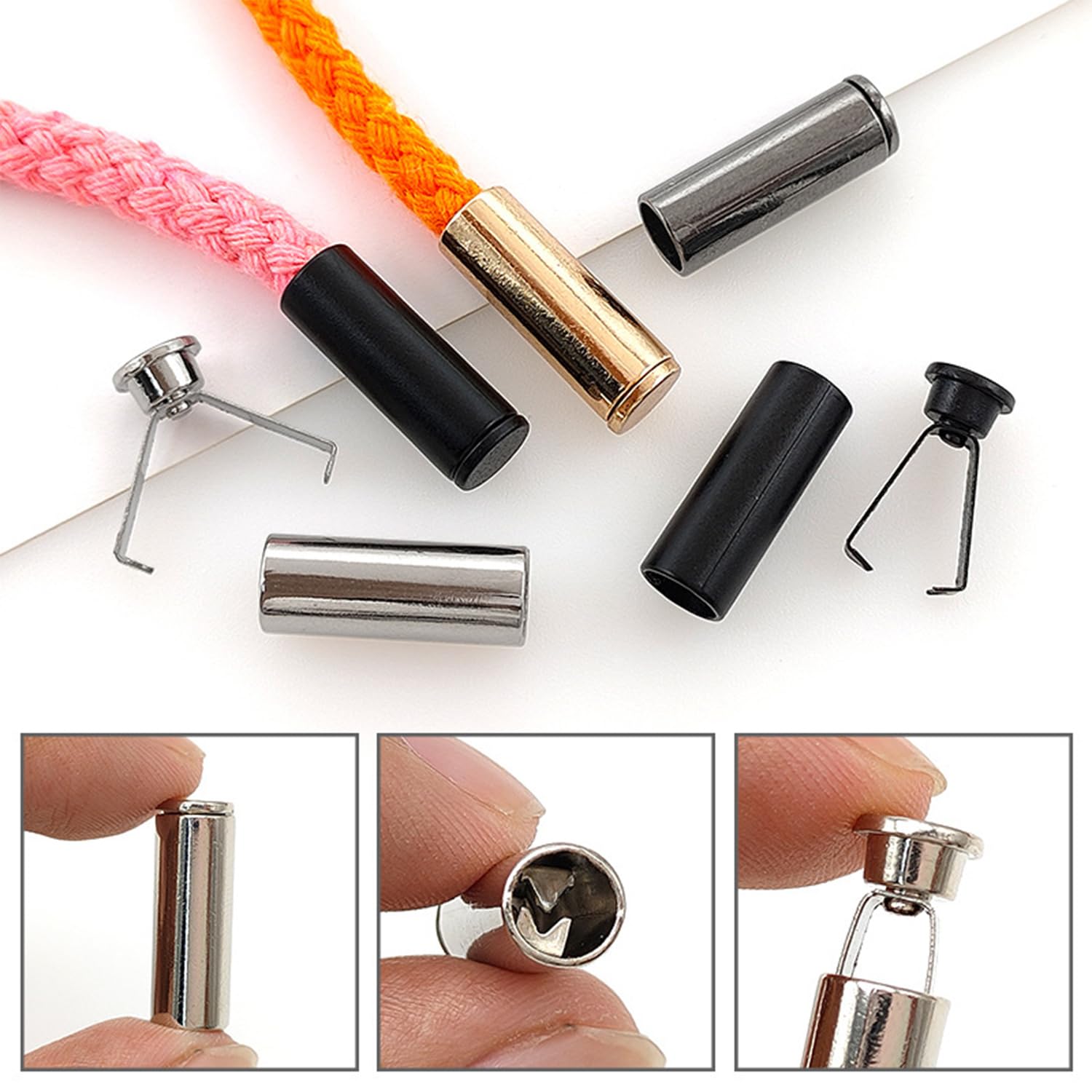 USHXVG 52 PCS Hoodie Rope Buckle, Wire Ends, Hole Rope End Terminals, Garment Rope, Lanyard Accessories, Rope End Caps - Image 3