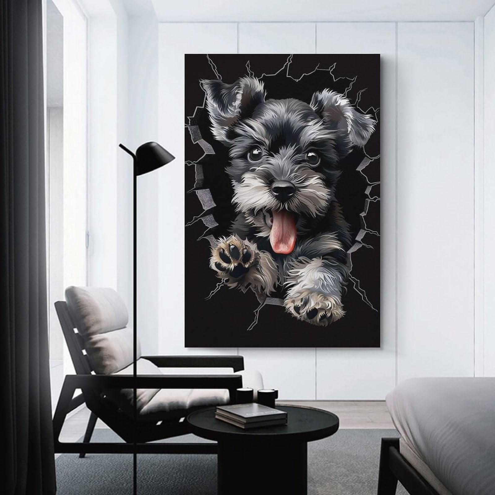 Junmoney Miniature Schnauzer Canvas Wall Picture, 20x30inch(50x75cm), for Front Hall, Corridor Or Welcome Spaces, Wall Decor to Refresh Empty Corners