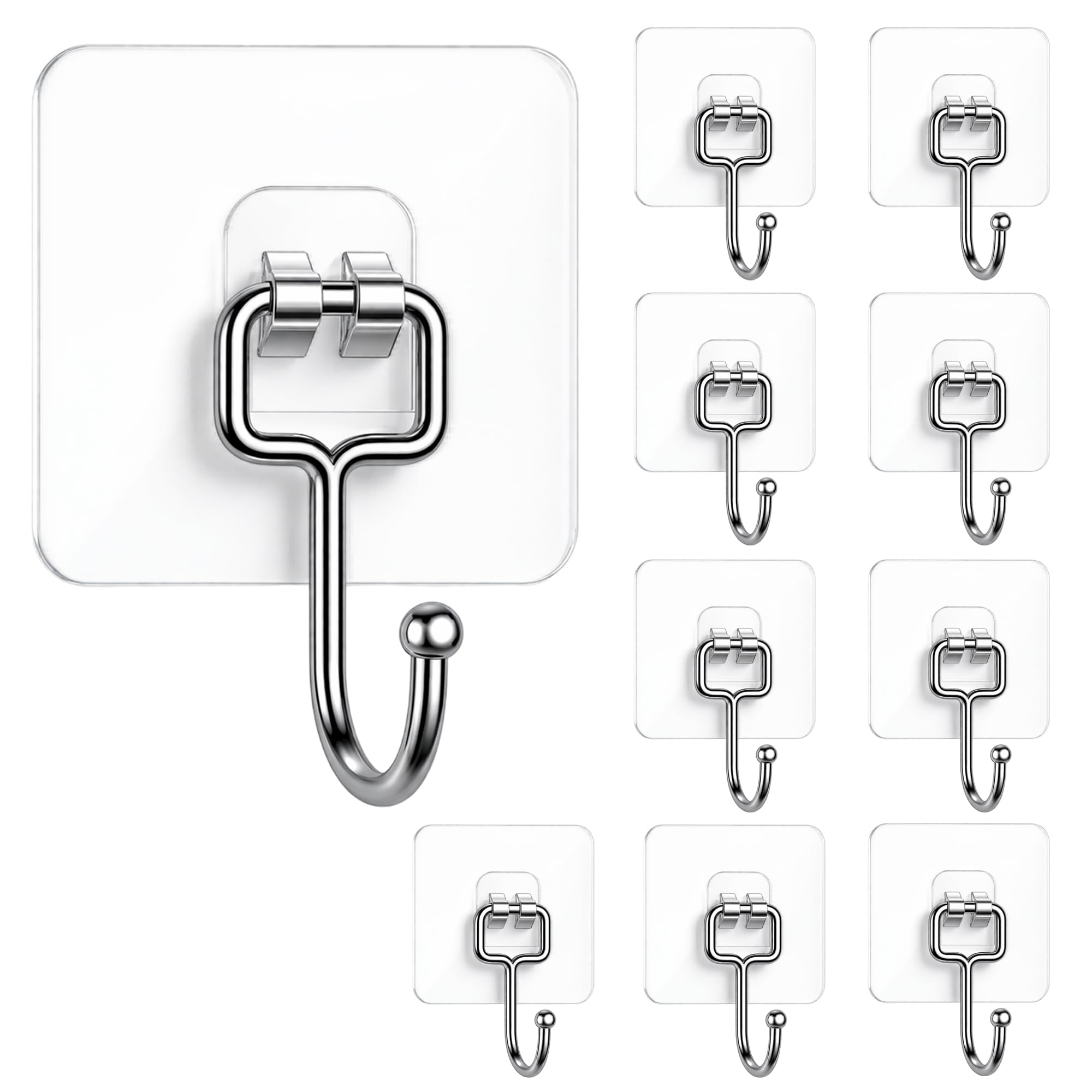 DALUCI Big Size Self Adhesive Hooks Transparent Wall Hooks for Hanging – Heavy Duty Wall Hanger Hook for Bathroom, Kitchen, Home, Office, Towels & Utensils – Hooks for Wall Heavy Items (Big Hook, 10)-image-33