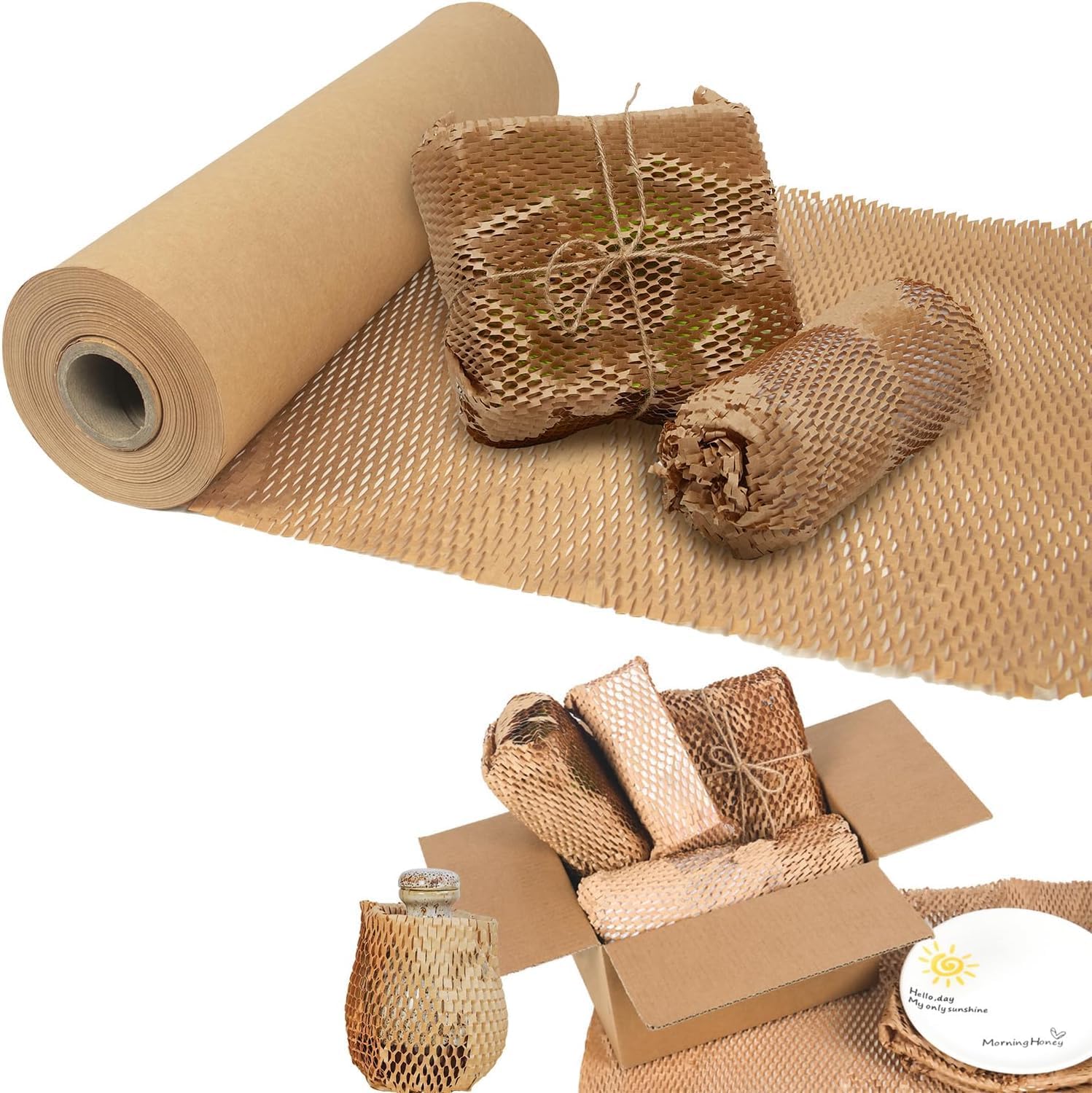 Honeycomb Packing Paper, 20" x 420' Recyclable and Eco-Friendly Honeycomb Paper, Paper Substitute Alternative for Bubble Cushioning Wrap, Cushioning Packing Material for Moving Shipping Packaging