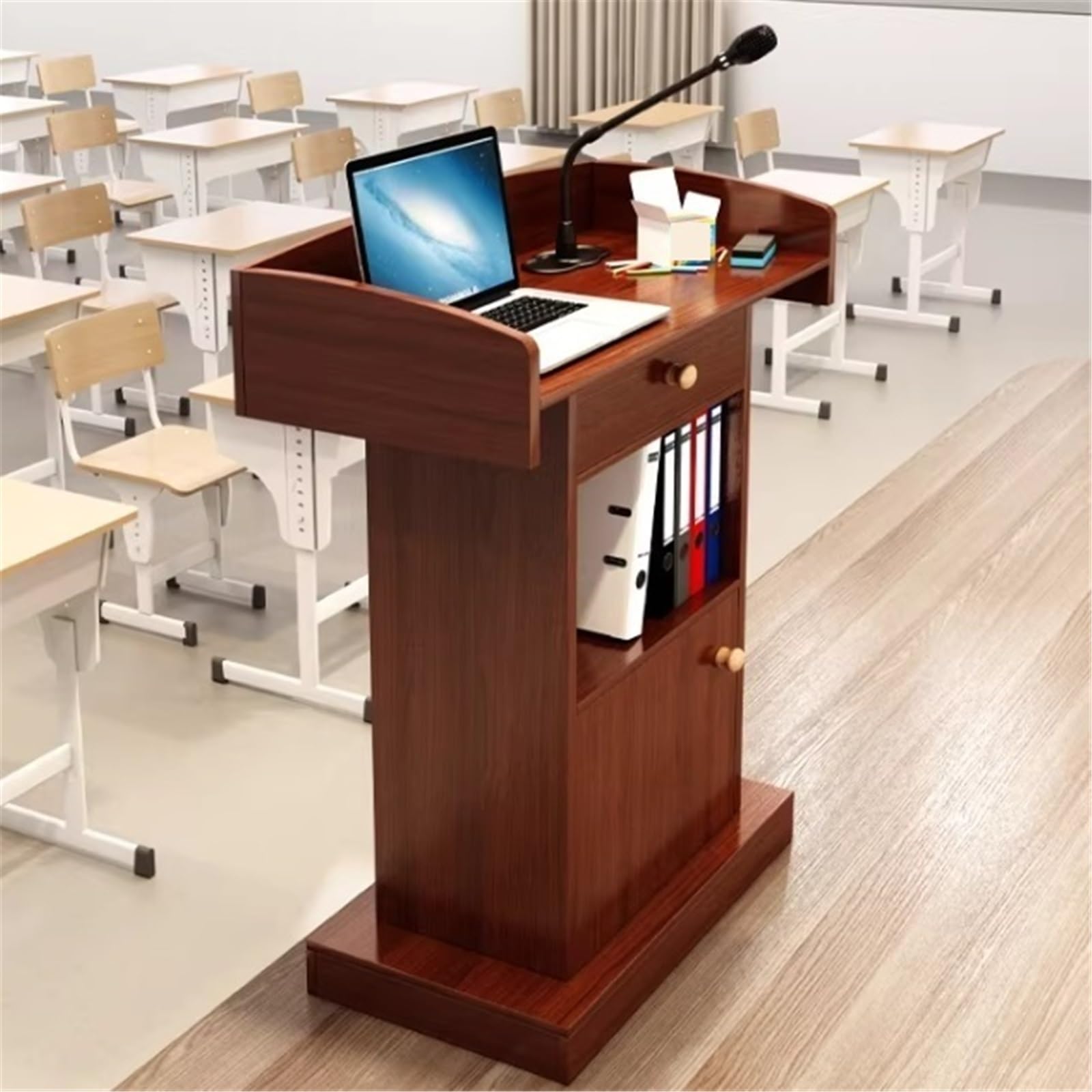 Głośnik Pulpit szkolny w stylu retro z szufladami i schowkami dla szkół firm Ambona(Brown)