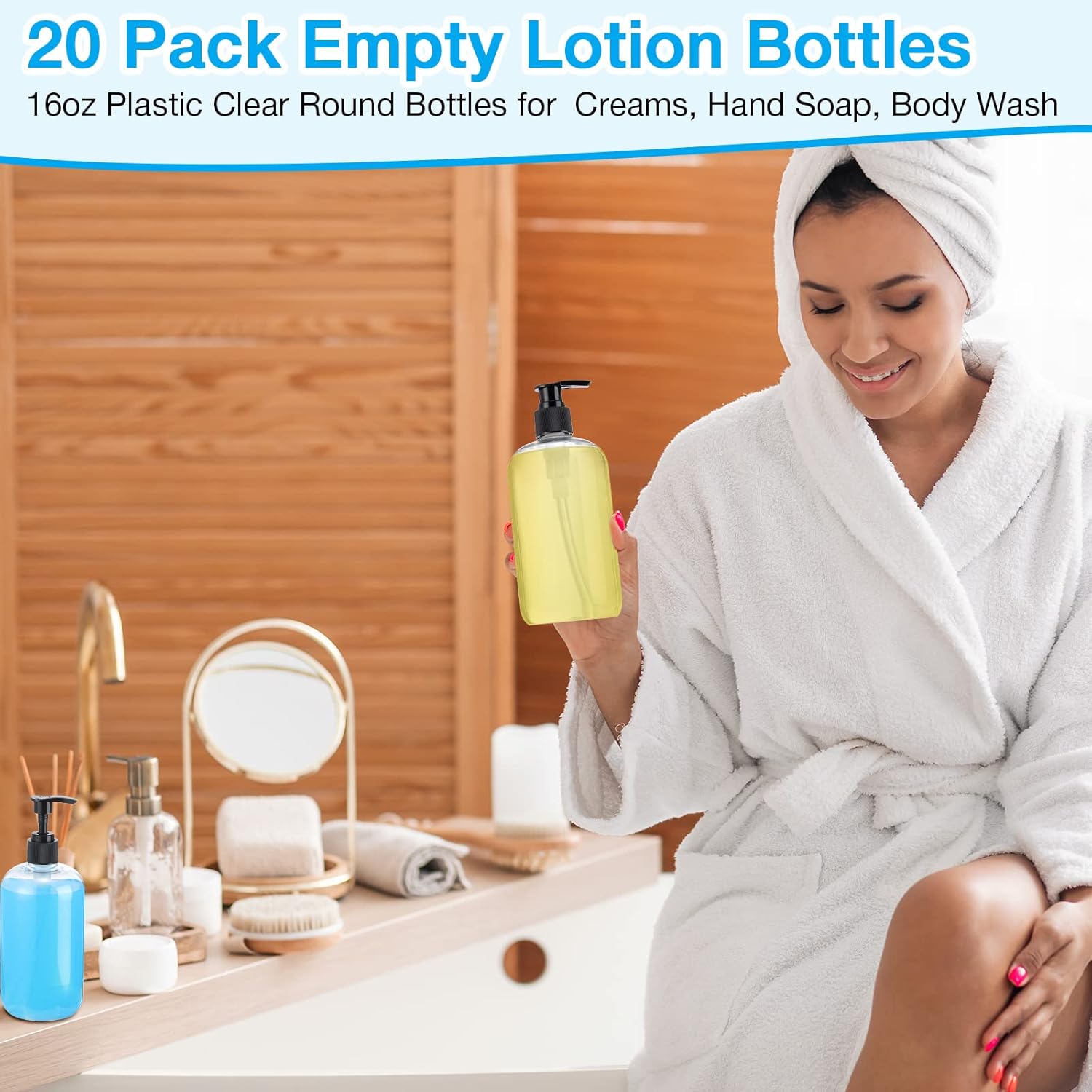 Weewooday 20 Pcs 16oz Plastic Pump Empty Bottles Clear Soap Lotion Dispenser Cylinder Shampoo Portable Container for Liquid Shower Body Wash Bottles