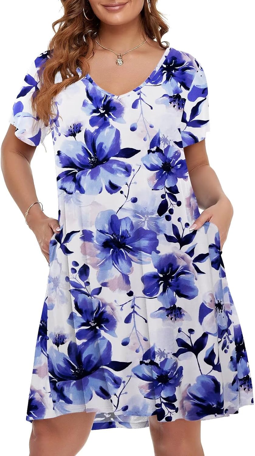 Belaroi casual summer dresses loose tshirt beach sundress v neck