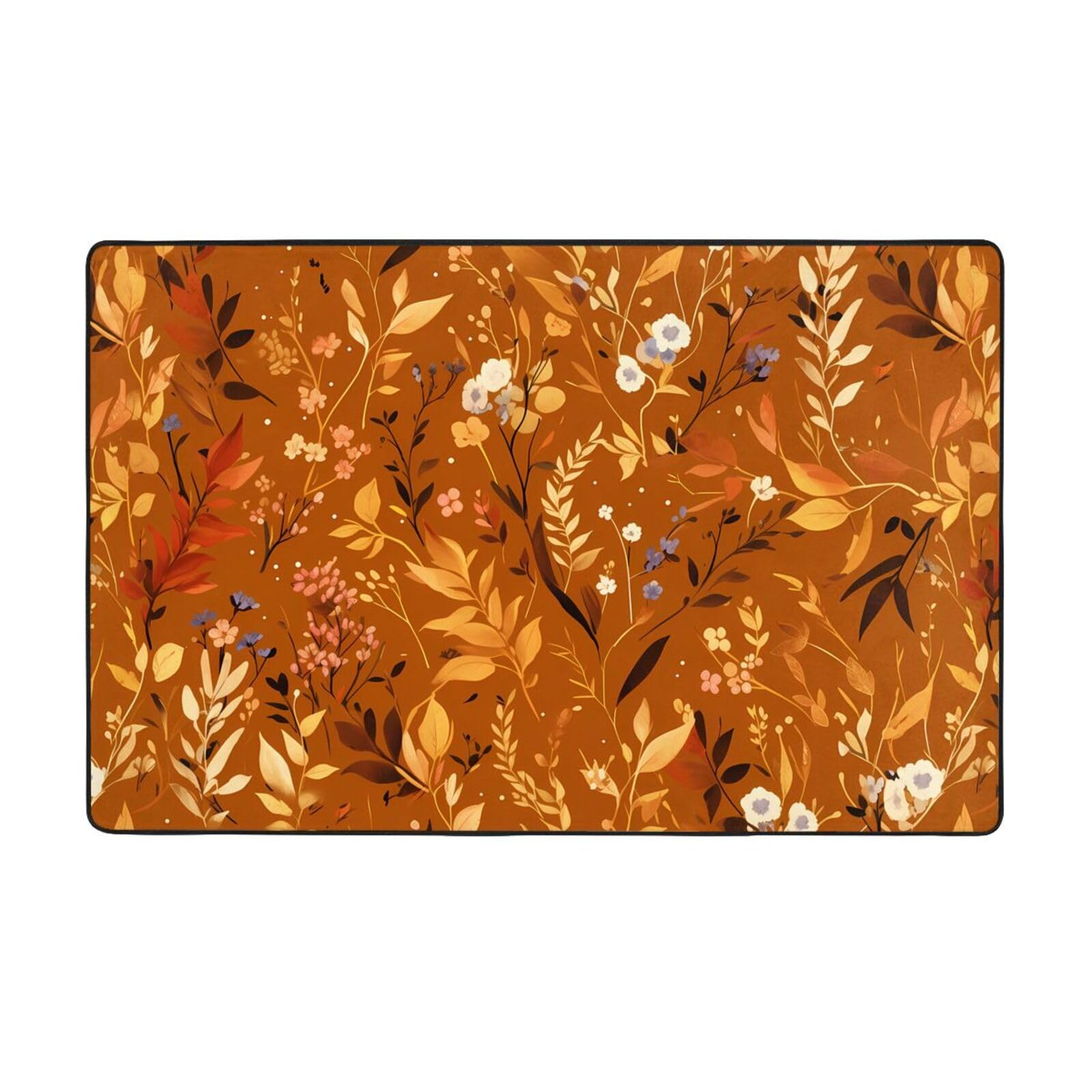 Tapis orange brûlé imprimé en velours fin résistant 152 x 99 cm