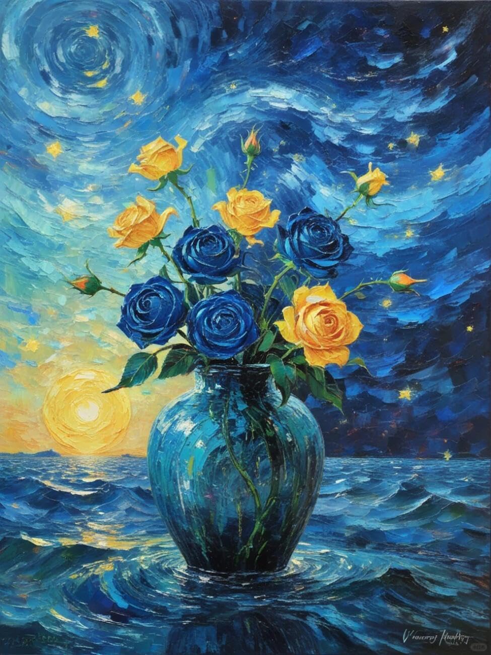 Henypt Cross Stitch Kit Roses and the Starry Sky Flowers DIY Arts Aand Craft Kit for Beginners The Elderly with Accessories Handmade DIY/Gifts 14CT 30x40cm